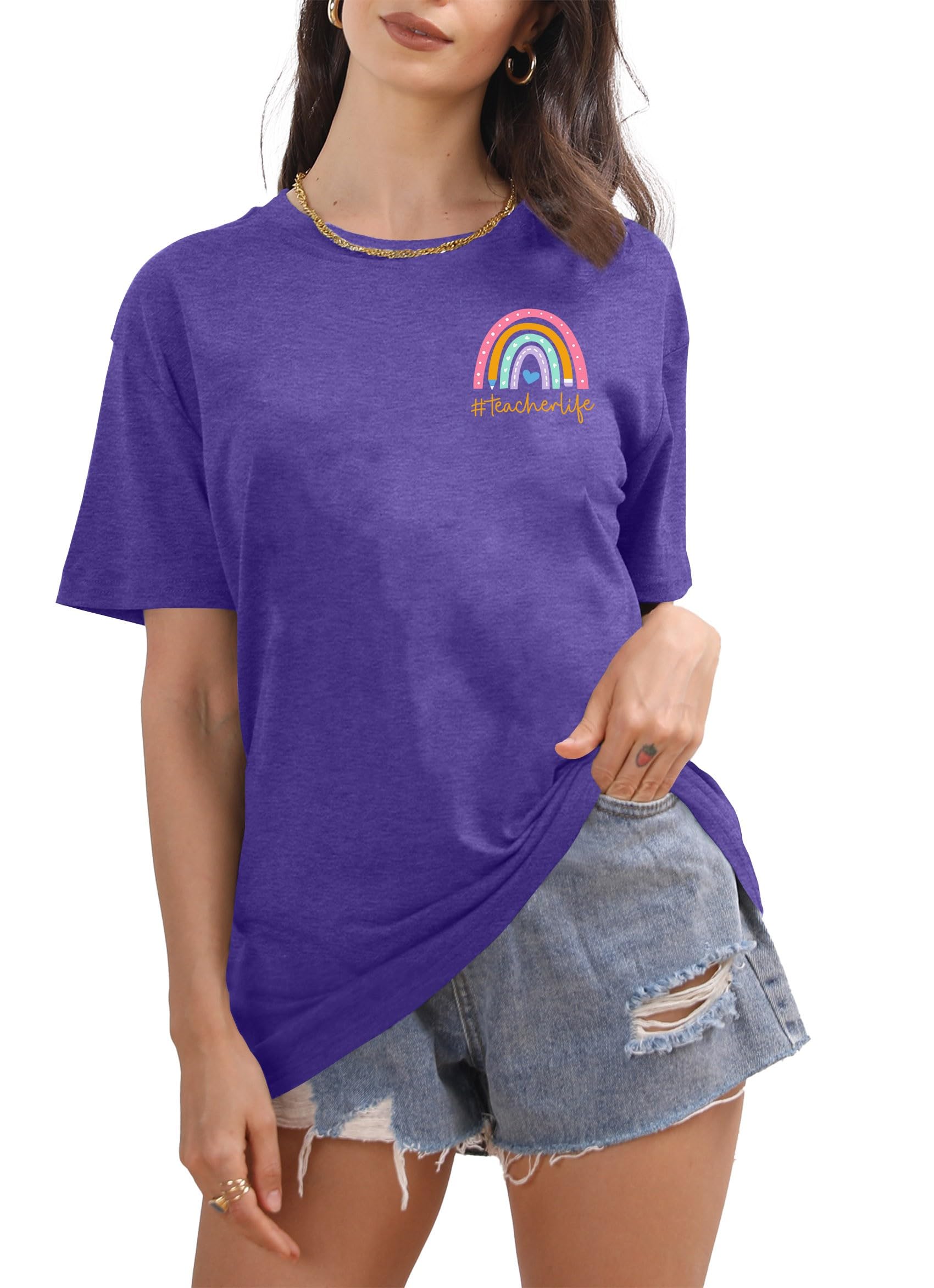 Funny Teacher T-Shirt for Women - Dear Tiny Human Behind Me Letter Print Top | Cute Teaching Tee for Educators, Back to School, Classroom Gifts & Teacher Appreciation