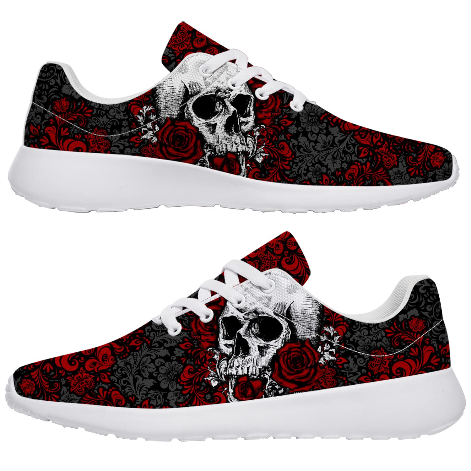 Rose Skull Running Shoes for Men & Women - Fashion Sneakers with Red Rose Skull Design, Comfortable Walking & Tennis Shoes - Perfect Gift for Friends (US Size 5.5 Women/3.5 Men) - Ideal for Gym, Jogging, Casual Wear & Street Style
