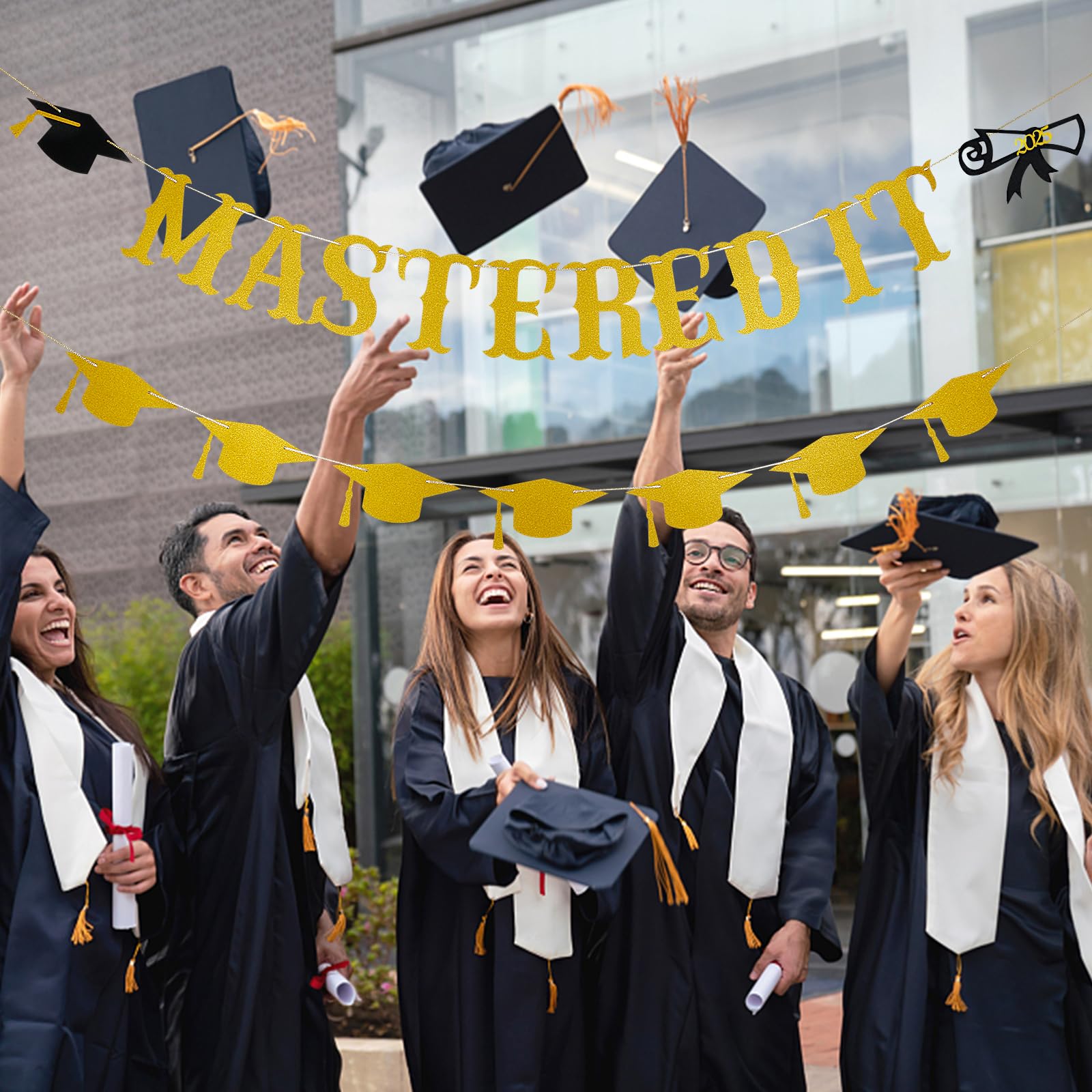 Gold Glitter Mastered It Graduation Banner - Masters Degree Decorations 2025 | Perfect for Graduation Parties, Home Decor & School Celebrations