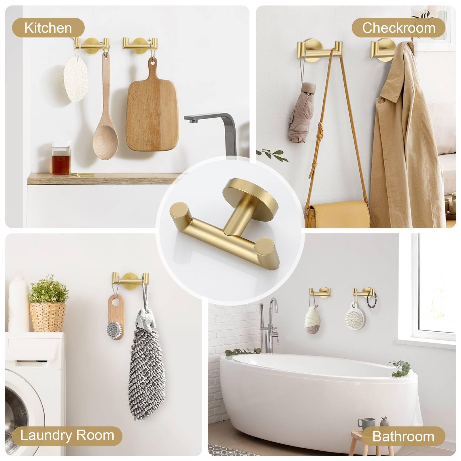 10-Piece Brushed Gold Bathroom Towel Bar Set - 23.6in Towel Bar, Toilet Paper Holder, Towel Rings & Hooks - Stainless Steel Wall-Mounted Bathroom Hardware for Modern Homes, Apartments & Luxury Hotels