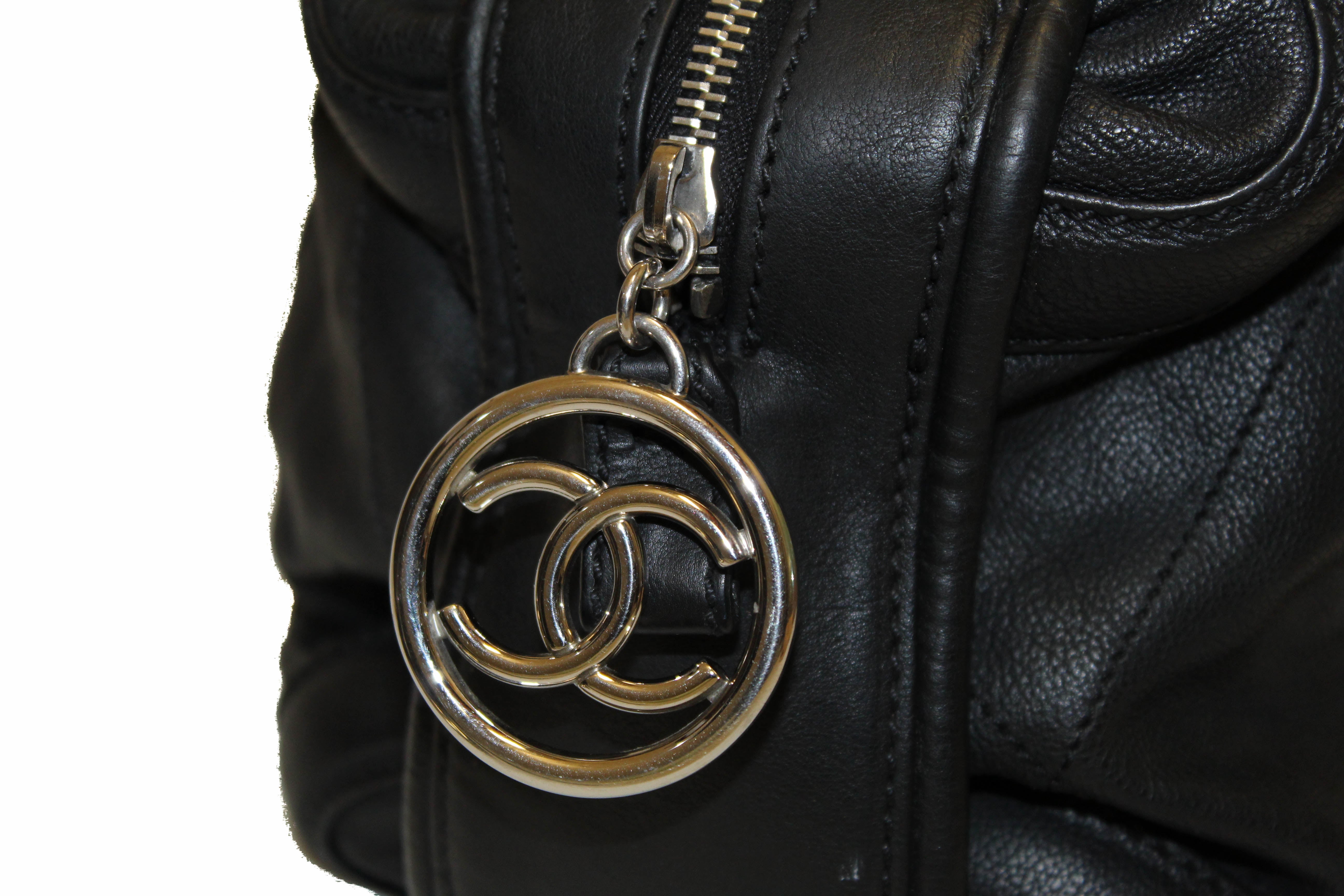 Authentic Chanel Black Calfskin Leather Stitched Bowling Bag - Luxury Designer Handbag for Women, Perfect for Evening Parties, Date Nights & Special Occasions