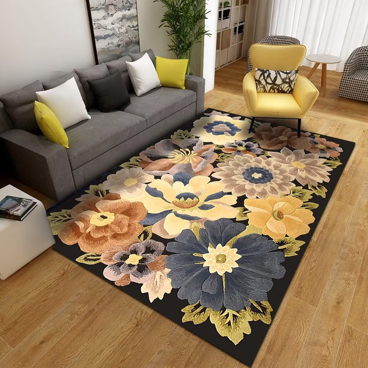 Boho Chic Floral Area Rug - Non-Skid Modern Flowers Rug Mat for Living Room, Dining Room & Home Office Decor, 3'x5' - Perfect for Bohemian Style Interiors & Cozy Spaces