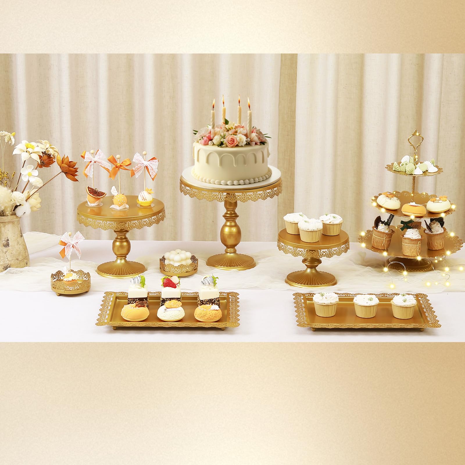 8-Piece Gold Cake Stand Set - Round Metal Cupcake Stands, Cookie & Dessert Display Plates, Serving Trays for Birthday, Baby Shower, Wedding Decor | Perfect for Party Buffets, Dessert Tables & Event Centerpieces