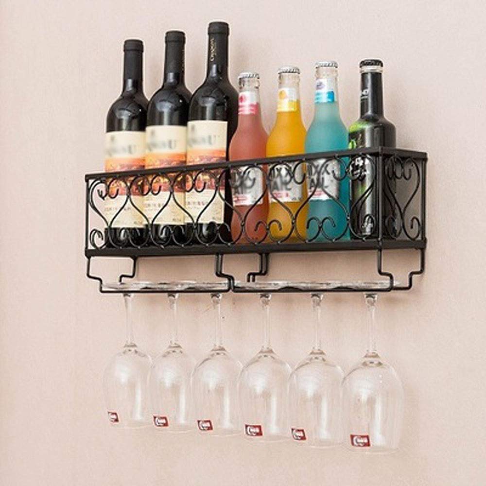 Wall Mounted Wine Rack with 6 Cork Wine Charms - 6 Bottle & Glass Holder for Kitchen, Bar, Dining Room - Space Saving Home Storage Solution for Champagne, Wine & Cocktail Glasses