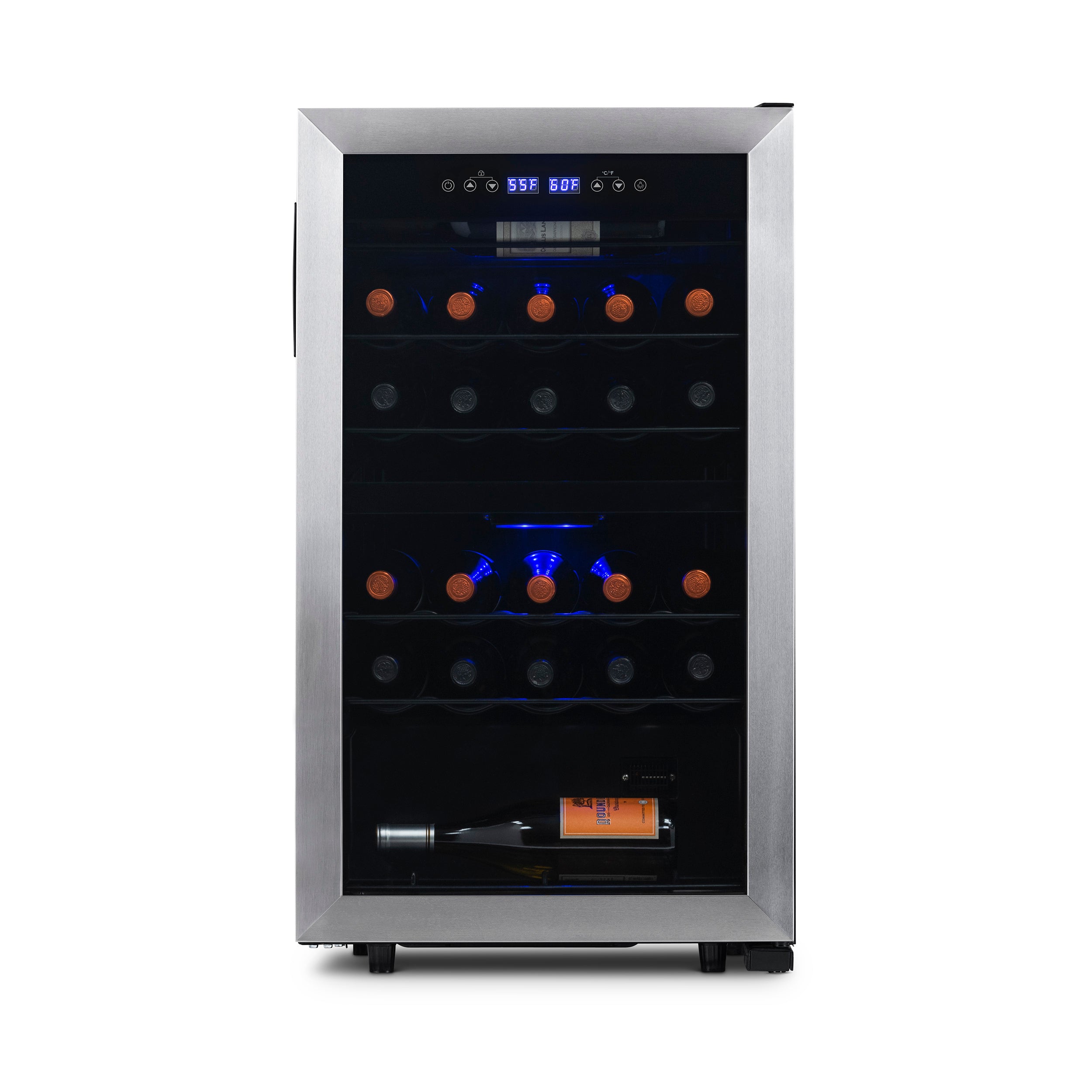 Newair® 28 Bottle 18.9 Inch Stainless Steel Freestanding Dual Zone Wine Cooler Refrigerator - Perfect for Home Bars, Restaurants, and Wine Cellars