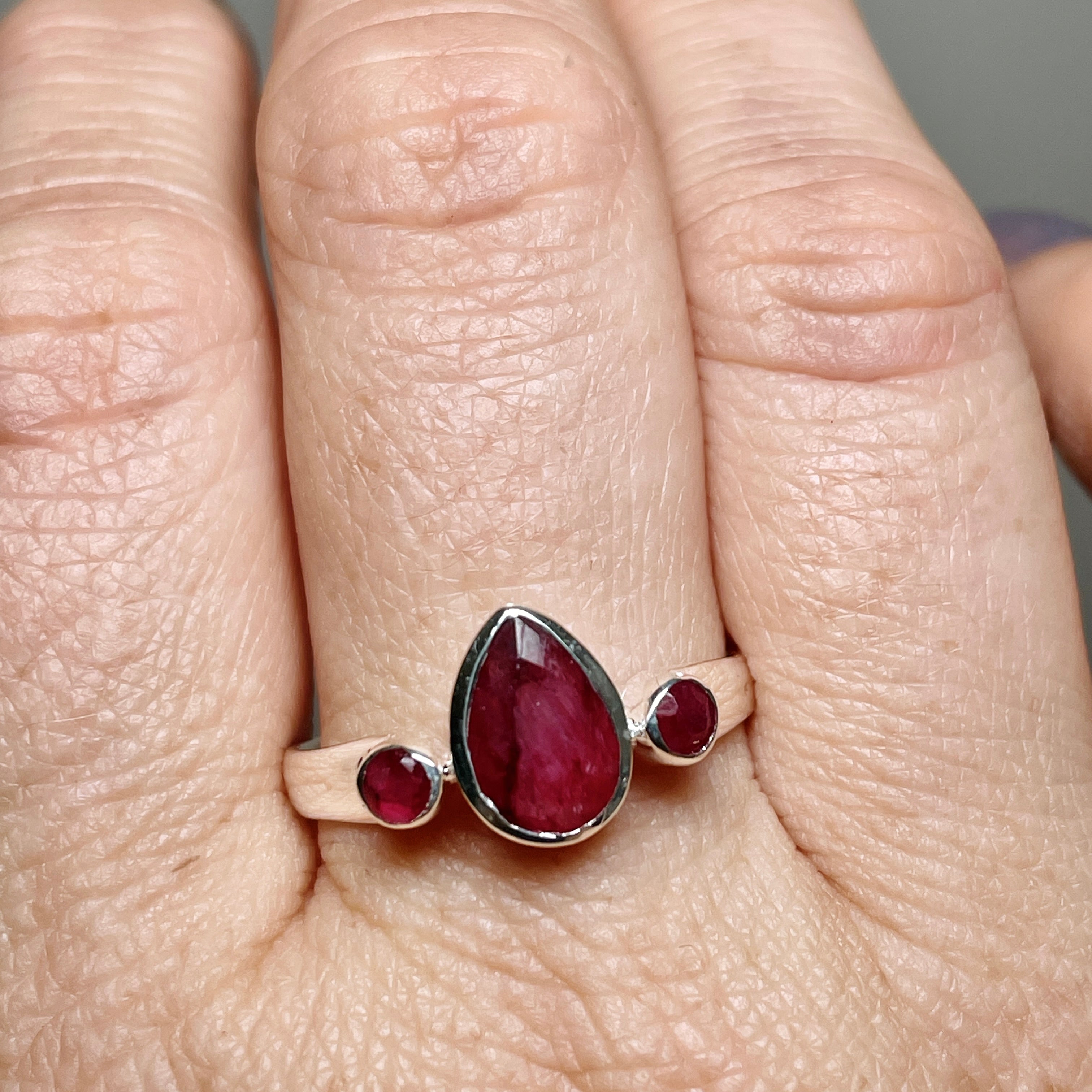 Faceted Ruby Teardrop Ring with Accent Stones R3668 - Elegant Jewelry for Women, Perfect for Weddings, Parties & Special Occasions