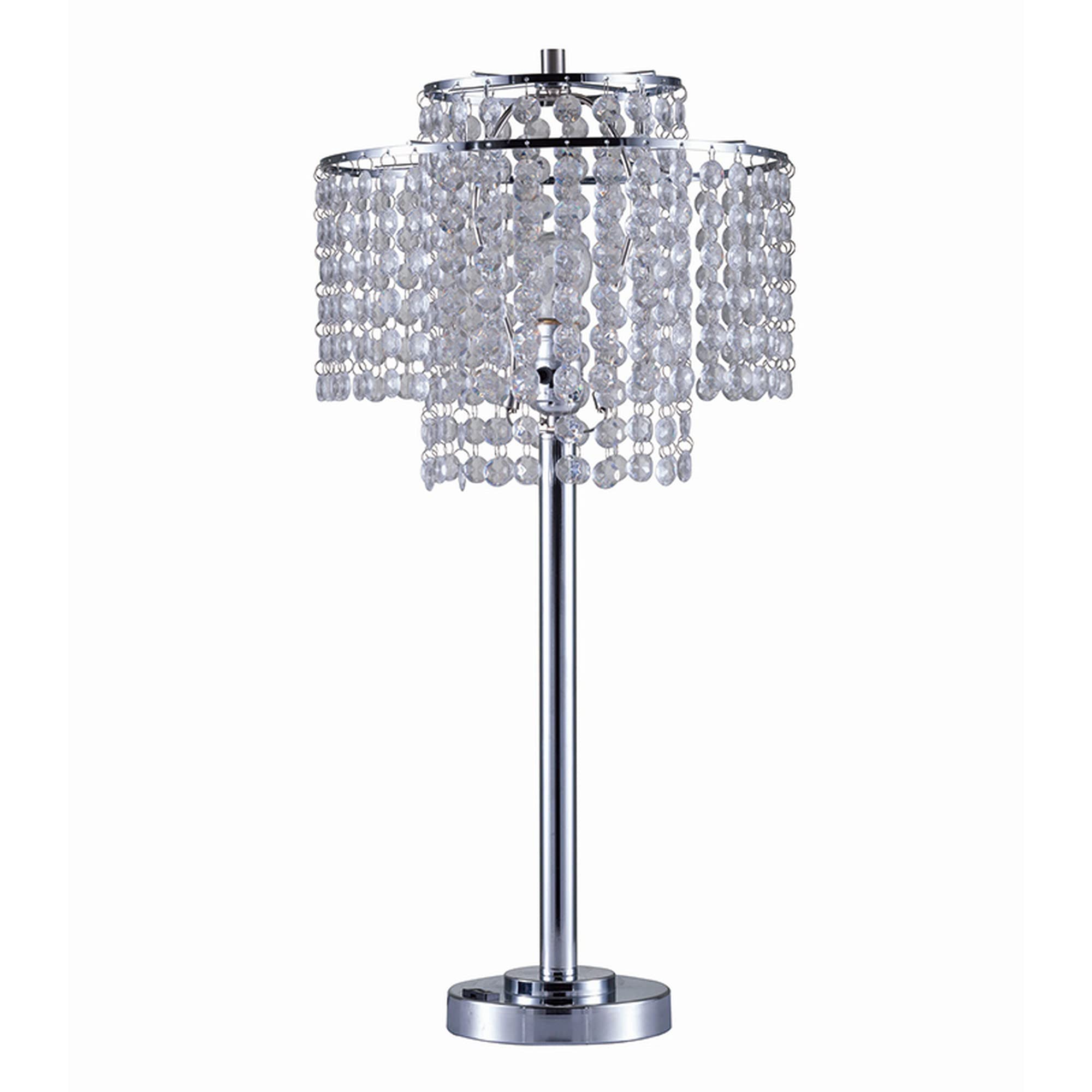 Benjara Modern Silver Metal Table Lamp with Hanging Acrylic Beads & USB Charging Port - Elegant Bedside Lighting for Bedroom, Living Room, or Office Decor
