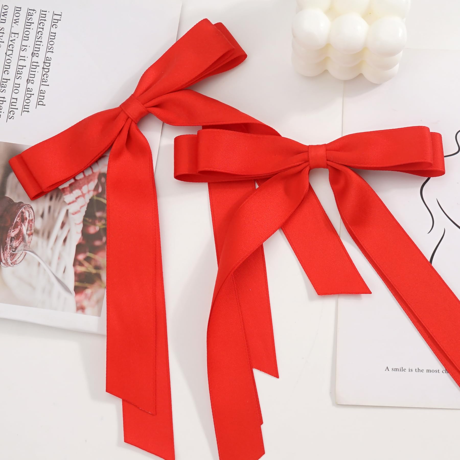 Red Satin Hair Bows for Women & Girls - 2pcs Christmas Hair Clips for Parties & Gifts