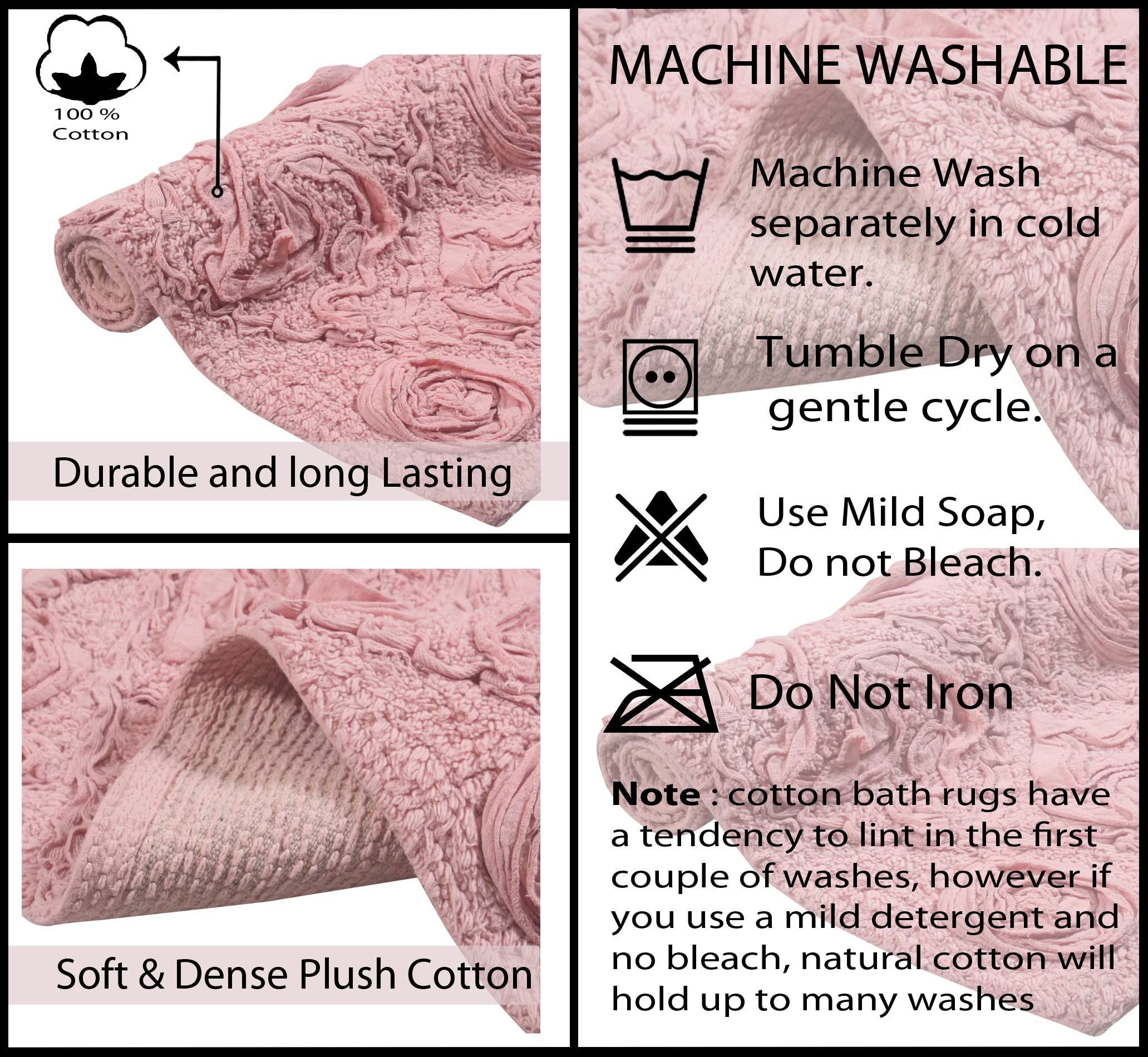 Home Weavers Modesto 100% Cotton Bath Rug Set - Ultra Soft & Absorbent Non-Slip Bathroom Mat, Washable Kitchen Floor Mat, 21