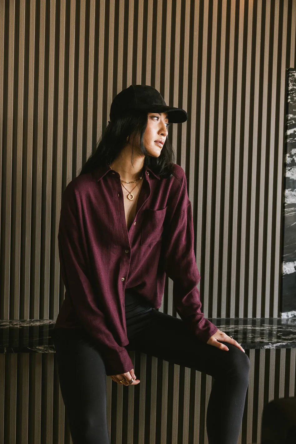Finley Button Up Shirt in Wine Red - Stylish Casual Blouse for Women | Perfect for Office, Date Night & Everyday Wear | FINAL SALE