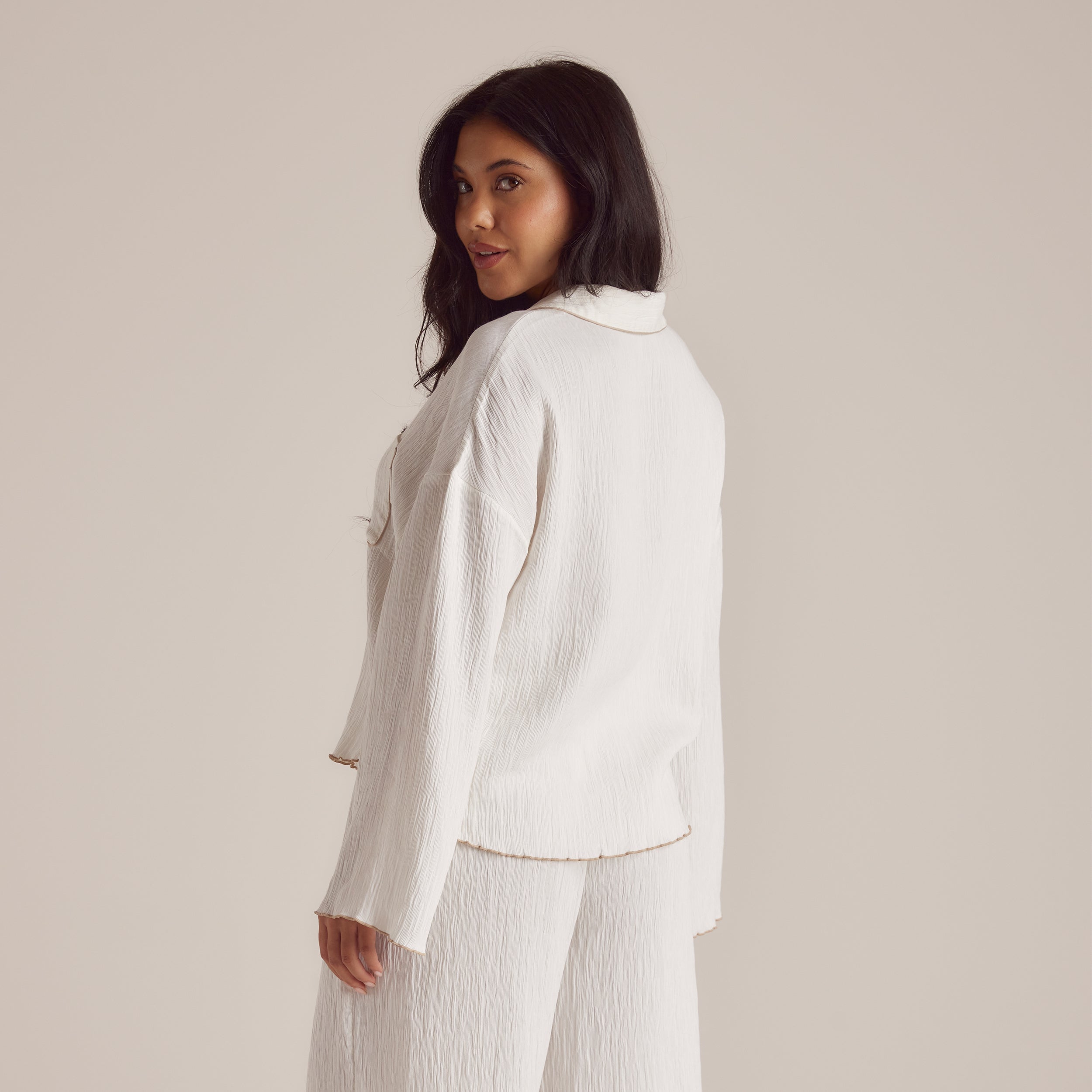 Soft Crinkle Cotton Pyjama Shirt for Women - Breathable White Sleepwear Top | Perfect for Loungewear, Sleepovers & Cozy Nights at Home