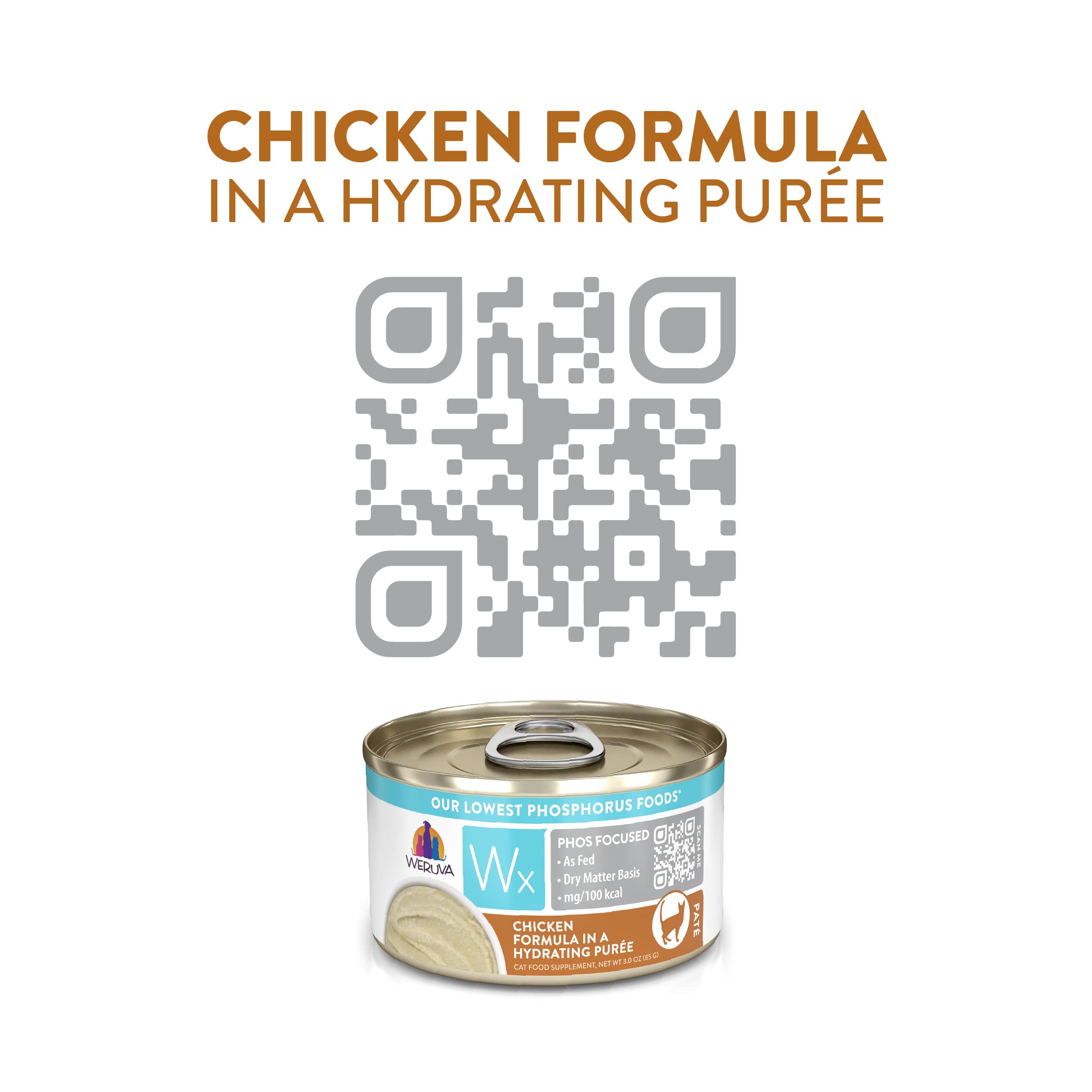 Weruva Wx Phos Focused Chicken Formula in Hydrating Puree - 3oz Can (Pack of 12) for Cats with Kidney Health Needs | High Protein Wet Cat Food for Senior & Adult Cats | Perfect for Mealtime Hydration & Picky Eaters