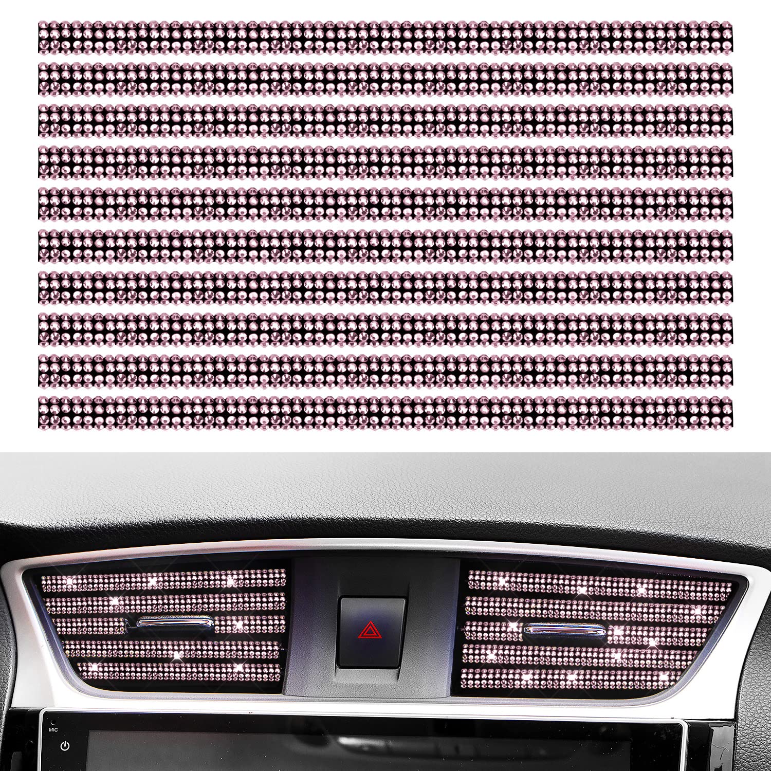 10PCS Rhinestone Bling Car Vent Outlet Trim - Sparkling Air Conditioner Vent Cover Decor, Pink Car Interior Accessories for Women | Perfect for Sedan, SUV & Luxury Car Styling