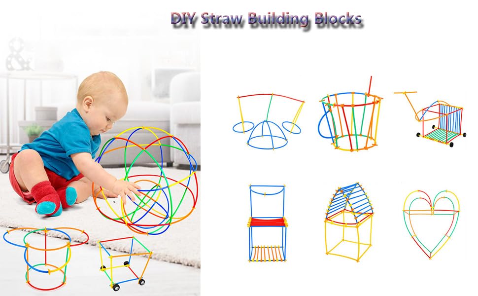 Boosns Reusable Straw Building Blocks - 200pcs Plastic Straw Connector Set, STEM Educational Construction Toy for Kids | Perfect for Classroom Activities & Creative Play