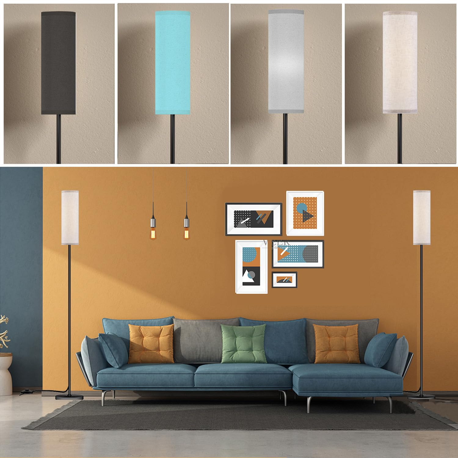 Modern LED Floor Lamp with Remote Control - Stepless Dimmable 12W Bulb Included, Standing Tall Lamp for Living Room, Bedroom & Office (Beige) | Perfect for Reading, Working & Creating Cozy Ambiance