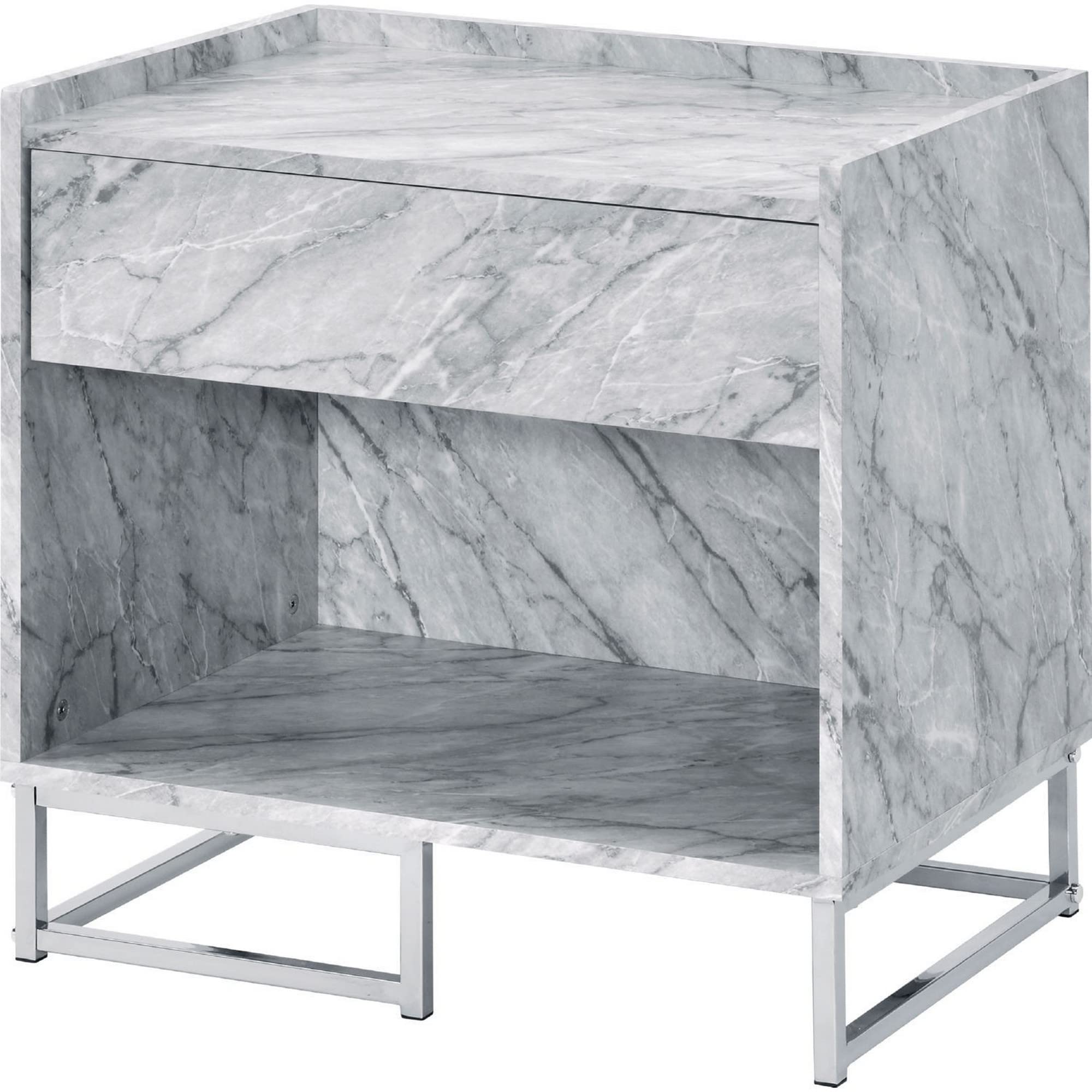 Benjara Faux Marble Accent Table - Chrome Finish Blue & Gold Side Table | Perfect for Living Room, Bedroom, or Office Decor