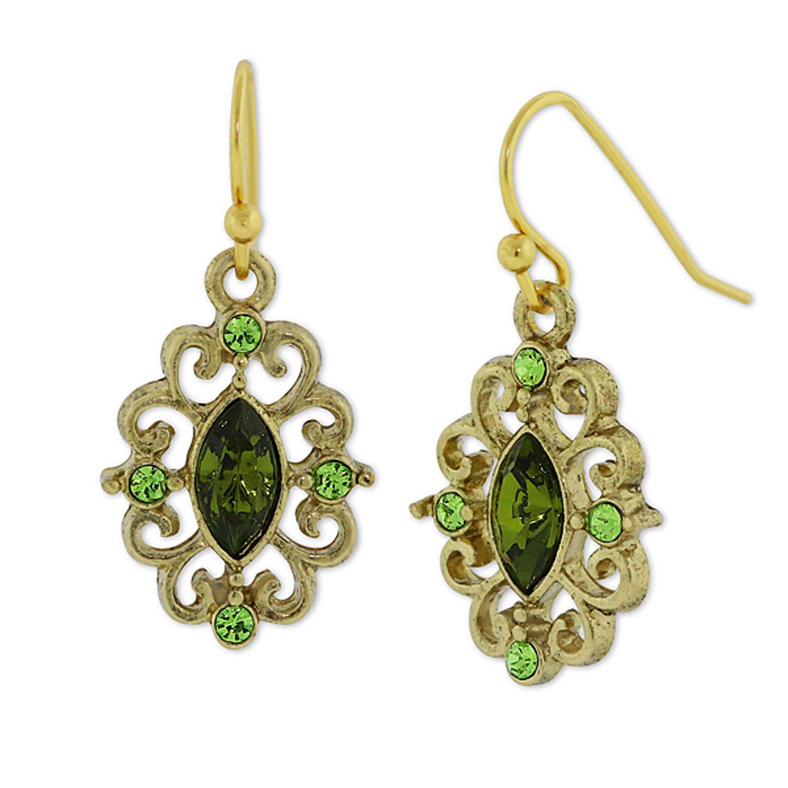 1928 Jewelry Navette Crystal Royale Filigree Drop Earrings - Vintage Style Dangle Earrings for Women, Perfect for Weddings, Parties & Special Occasions