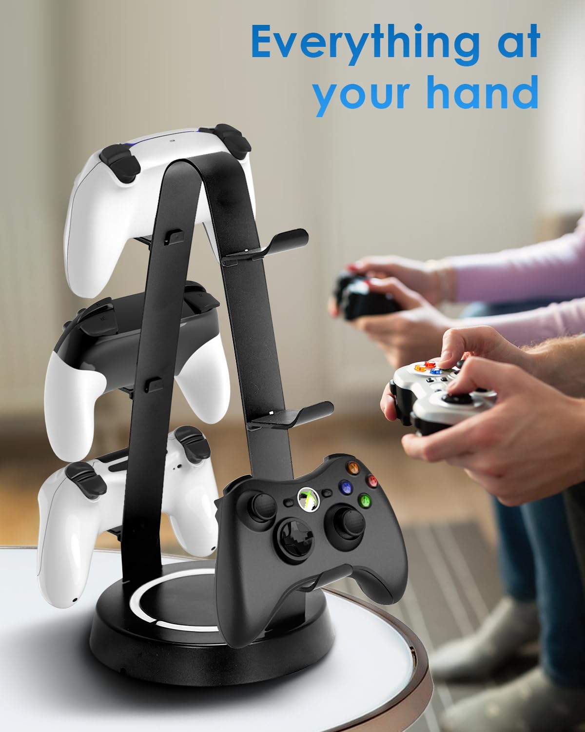 3-Tier Universal Aluminum Game Controller & Headphone Stand - Compatible with Xbox, PS4, PS5, Switch & PC Gaming Accessories - Desk Storage Organizer for Gaming Setup & Office Organization (Black)