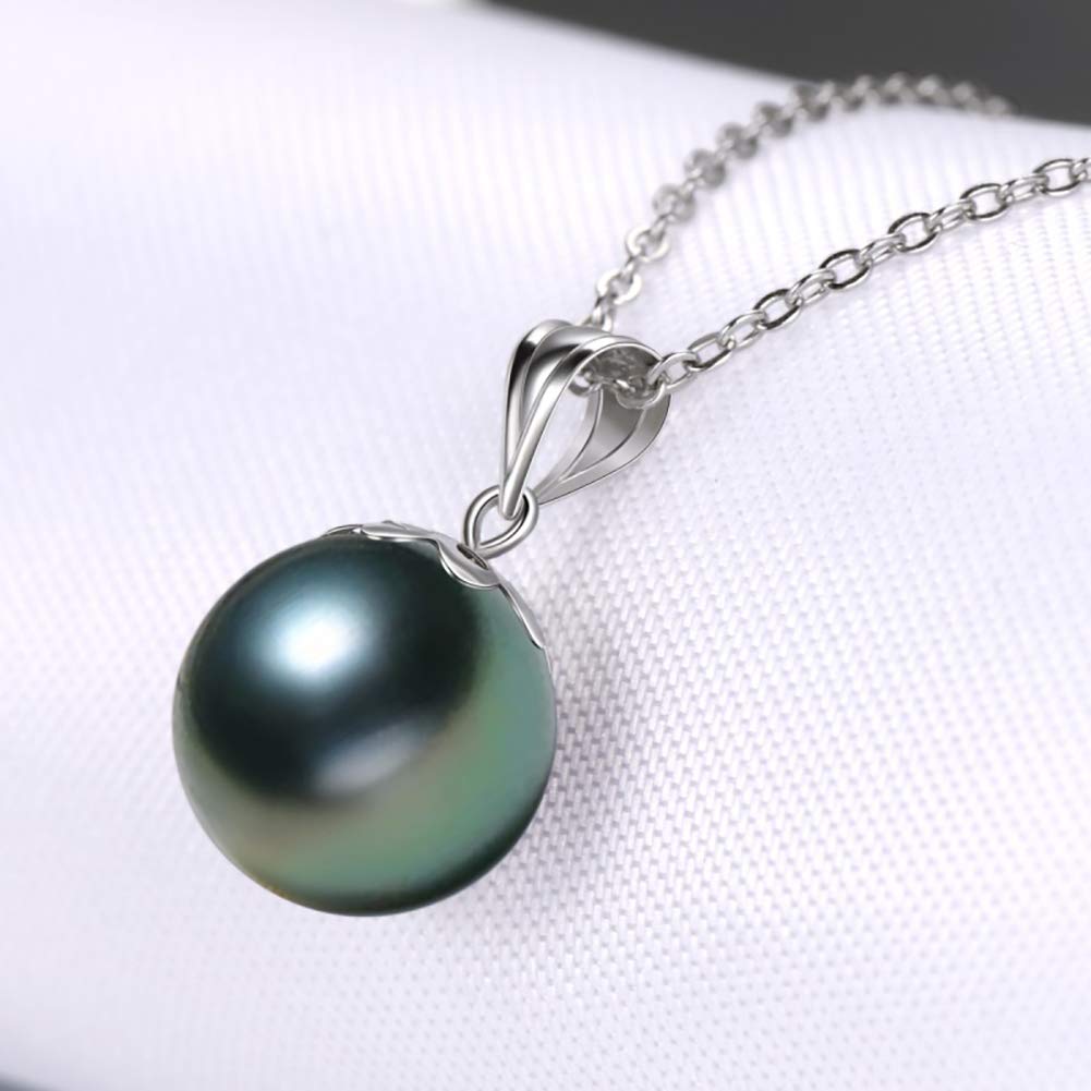 10-11mm Tahitian Black Pearl Pendant Necklace in 18K White Gold with 18