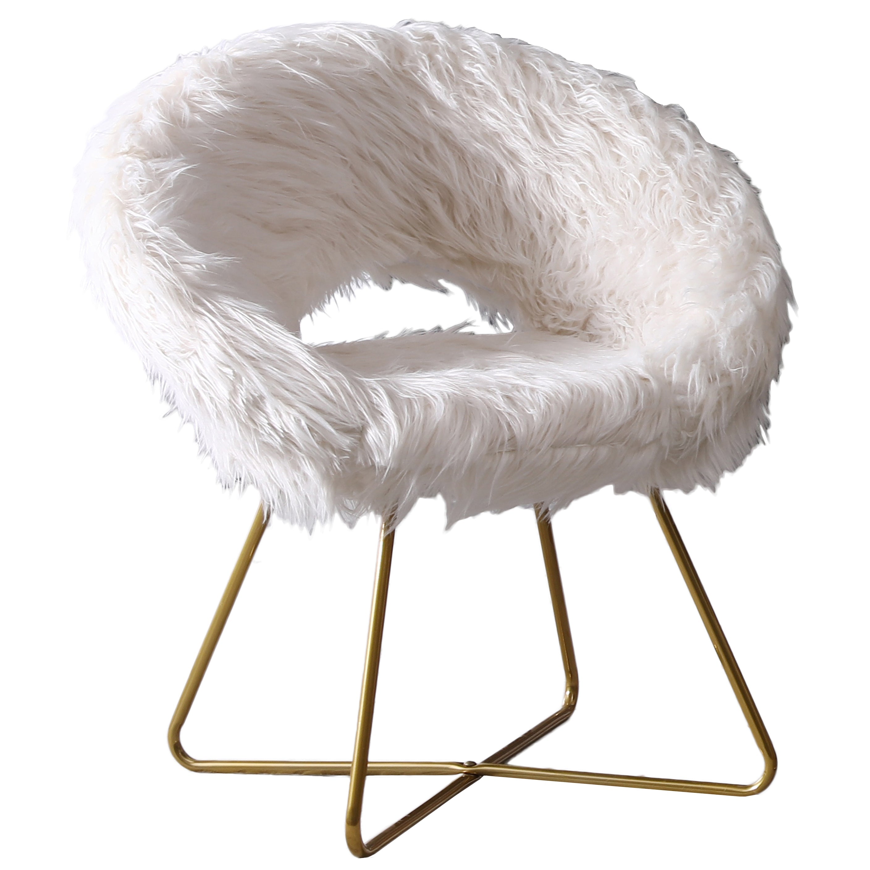 Slatina Faux Fur Upholstered Accent Chair by Roundhill Furniture - White Modern Lounge Chair for Living Room, Bedroom & Office Decor