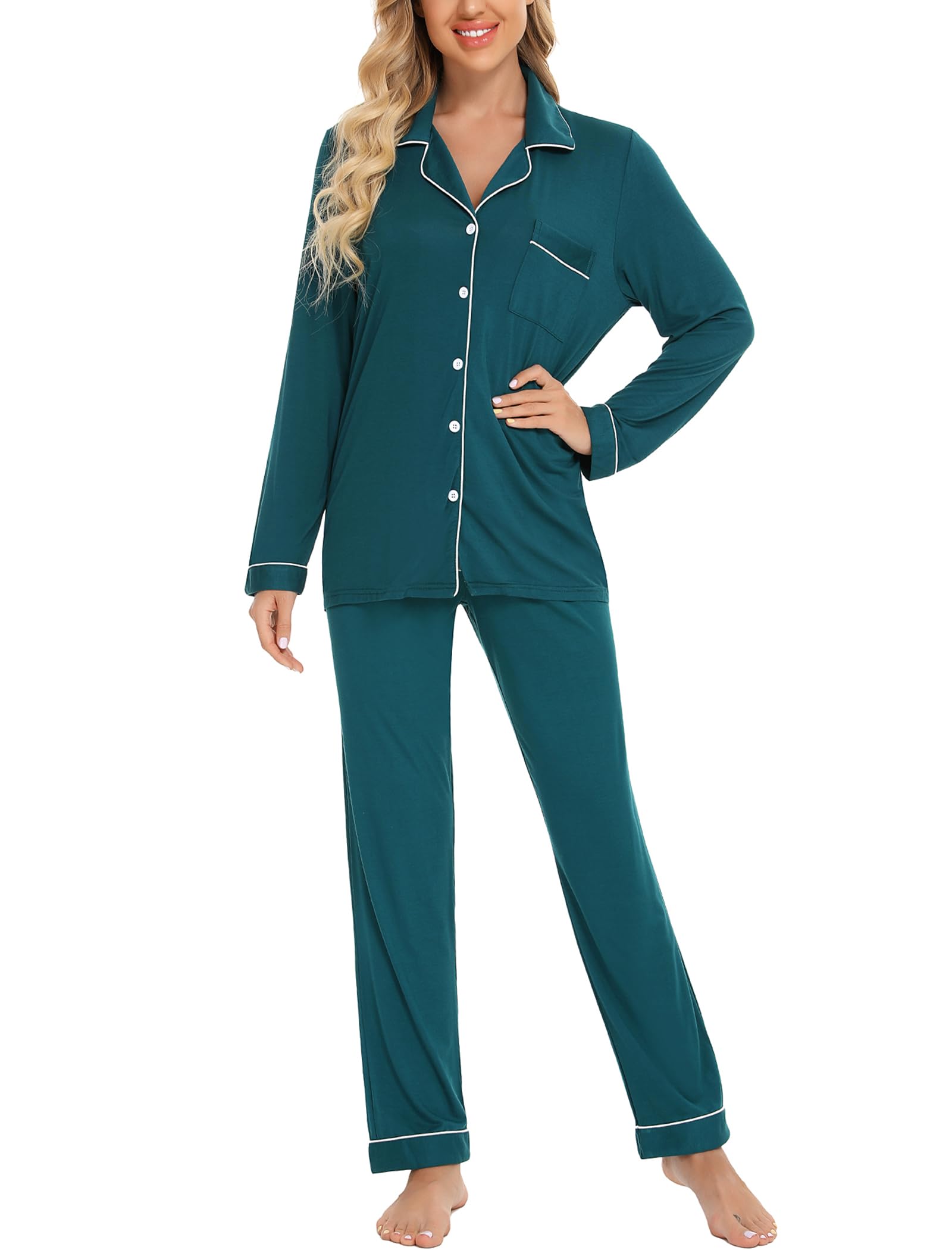 Leikar Women's Soft Button-Up Pajama Set - Long Sleeve Shirt & Comfortable Pajama Pants for Sleepwear, Lounge Wear & Cozy Nights at Home
