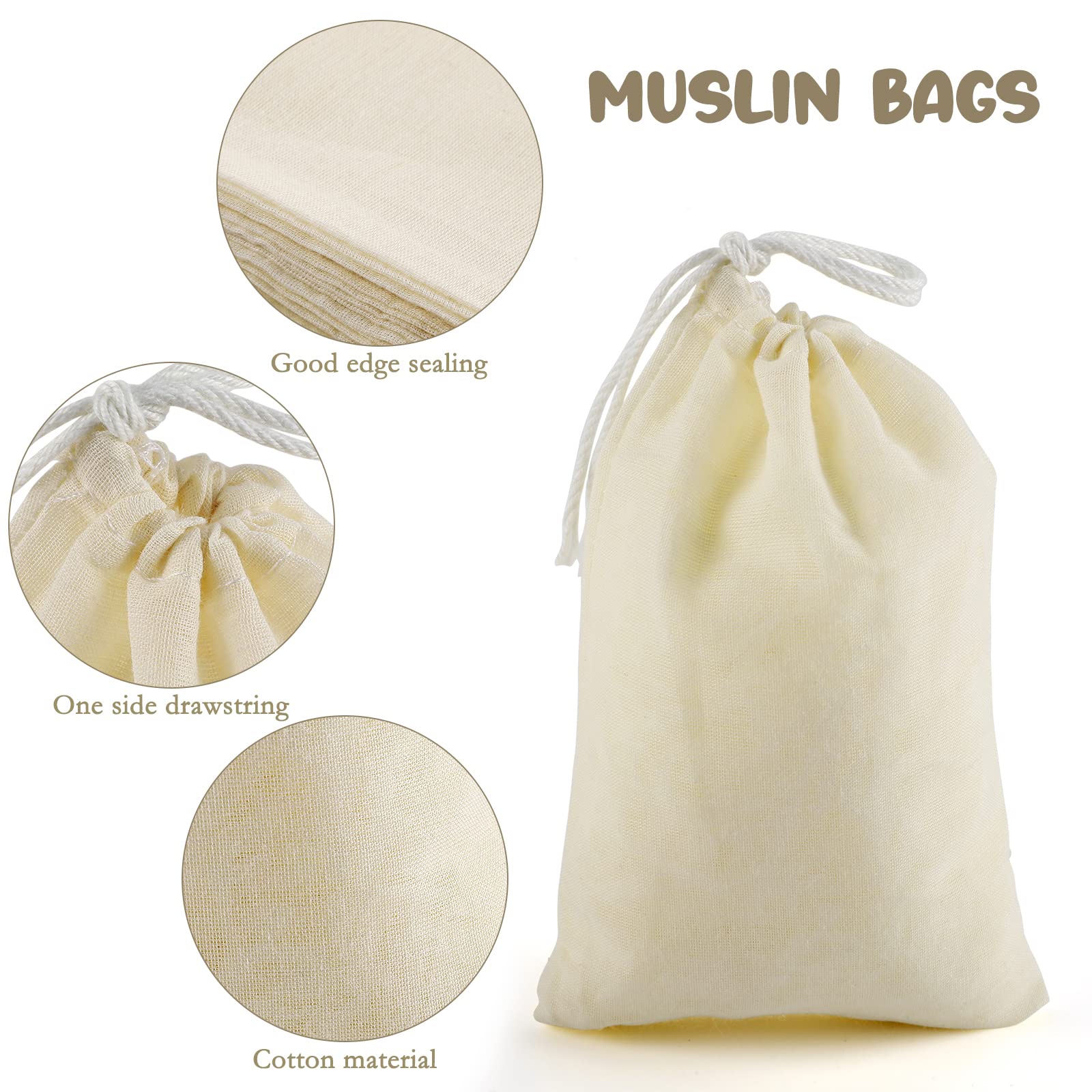 **Hopttreely 50PCS Natural Unbleached Muslin Drawstring Bags (3x4 Inch) - Organic Cotton Spice Bags for Tea, Coffee, Herbs, Soup & Broth - Reusable Cheesecloth Filter Bags for Cooking, Brewing & DIY Crafts**