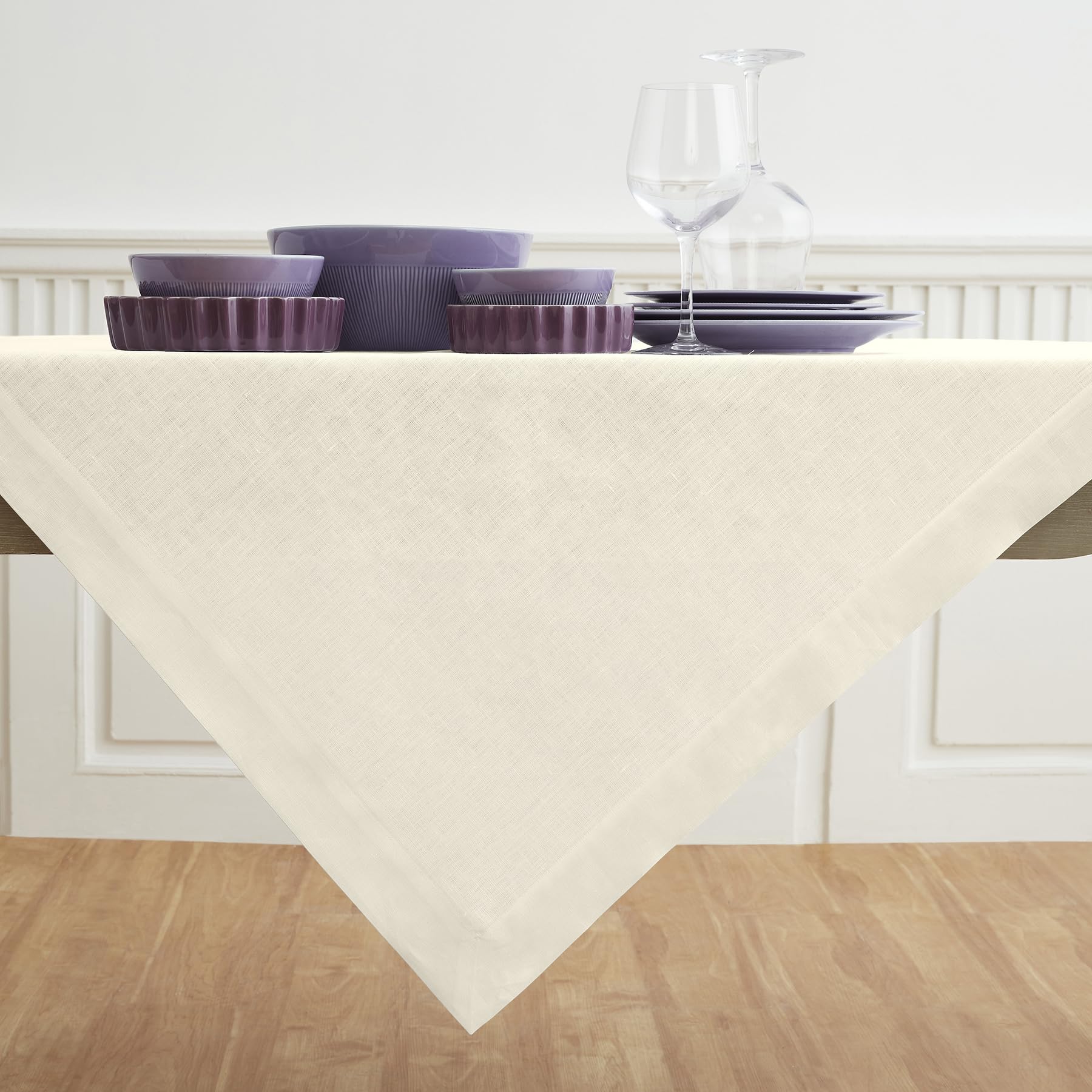 Solino Home Ivory Linen Square Tablecloth 52x52 Inch - 100% Pure Linen Washable Table Cover for Dining, Wedding, Party Decor - Elegant Table Setting for Spring, Easter & Mother's Day Celebrations