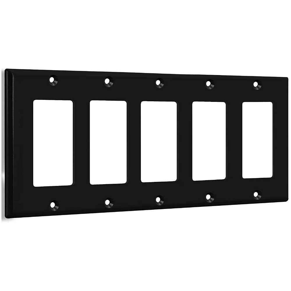 5 Gang Decorator Rocker Wall Plate - Black Electrical Outlet Cover for Home & Office | Perfect for Living Rooms, Bedrooms & Kitchens