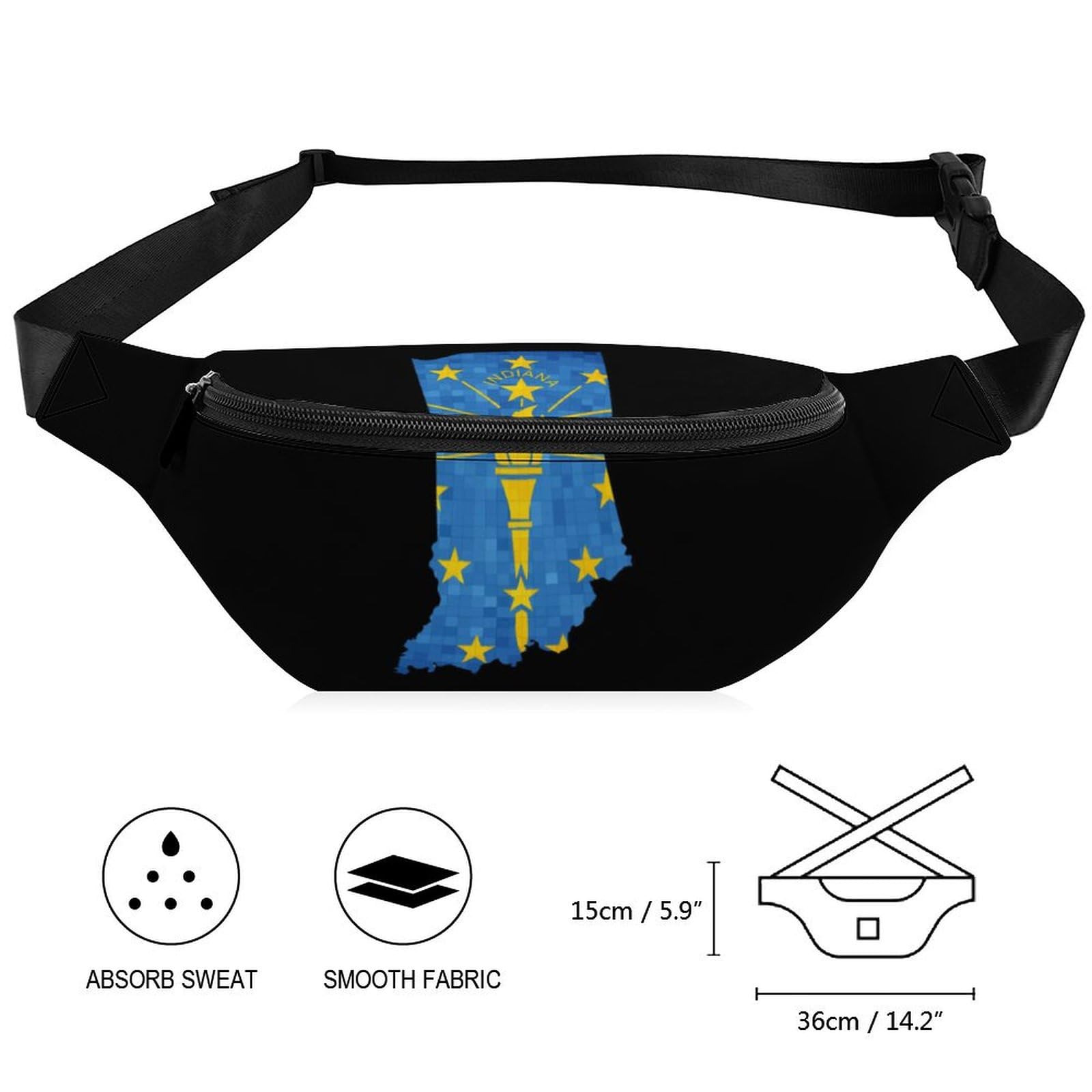 **Indiana State Map Belt Bag - Adjustable Waist Pouch & Crossbody Bag for Women & Men - Perfect for Hiking, Travel & Outdoor Adventures**
