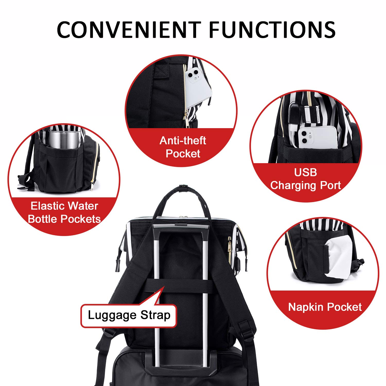 LOVEVOOK Stylish Women's Laptop Backpack - 15.6 Inch Business Work Bag with Large Capacity, Water Resistant College Rucksack for Teachers & Students | Perfect for Office, Travel & School | Stripe Black 02