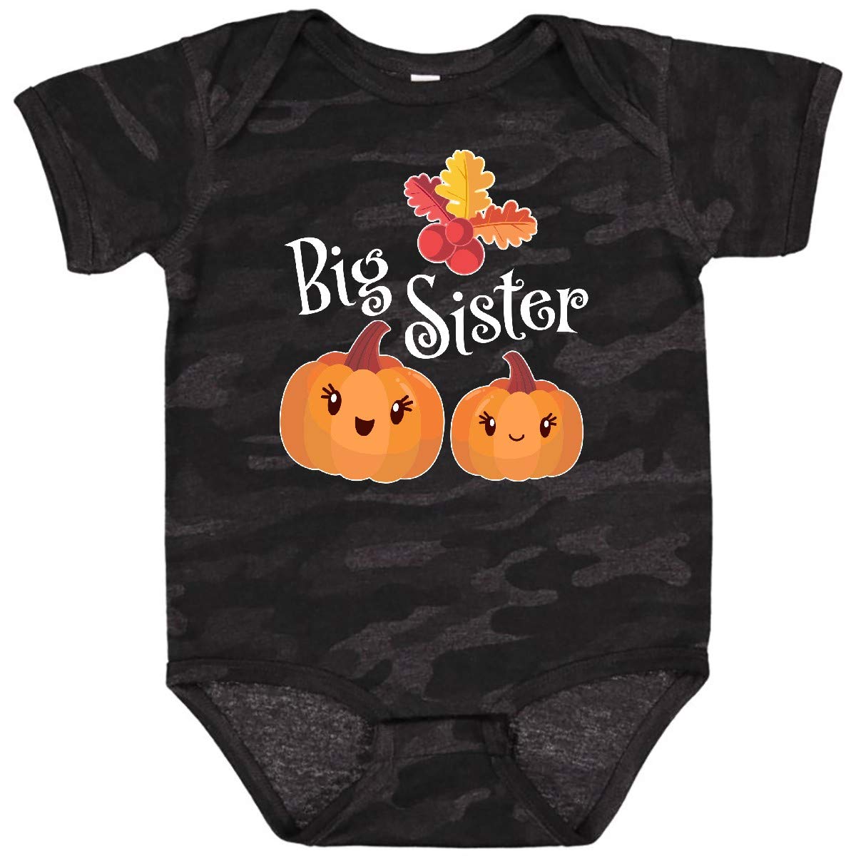 Inktastic Big Sister Pumpkins with Fall Leaves Baby Bodysuit - Cute Autumn Sibling Outfit for Newborns & Infants - Perfect for Fall Family Photos, Halloween & Thanksgiving Celebrations