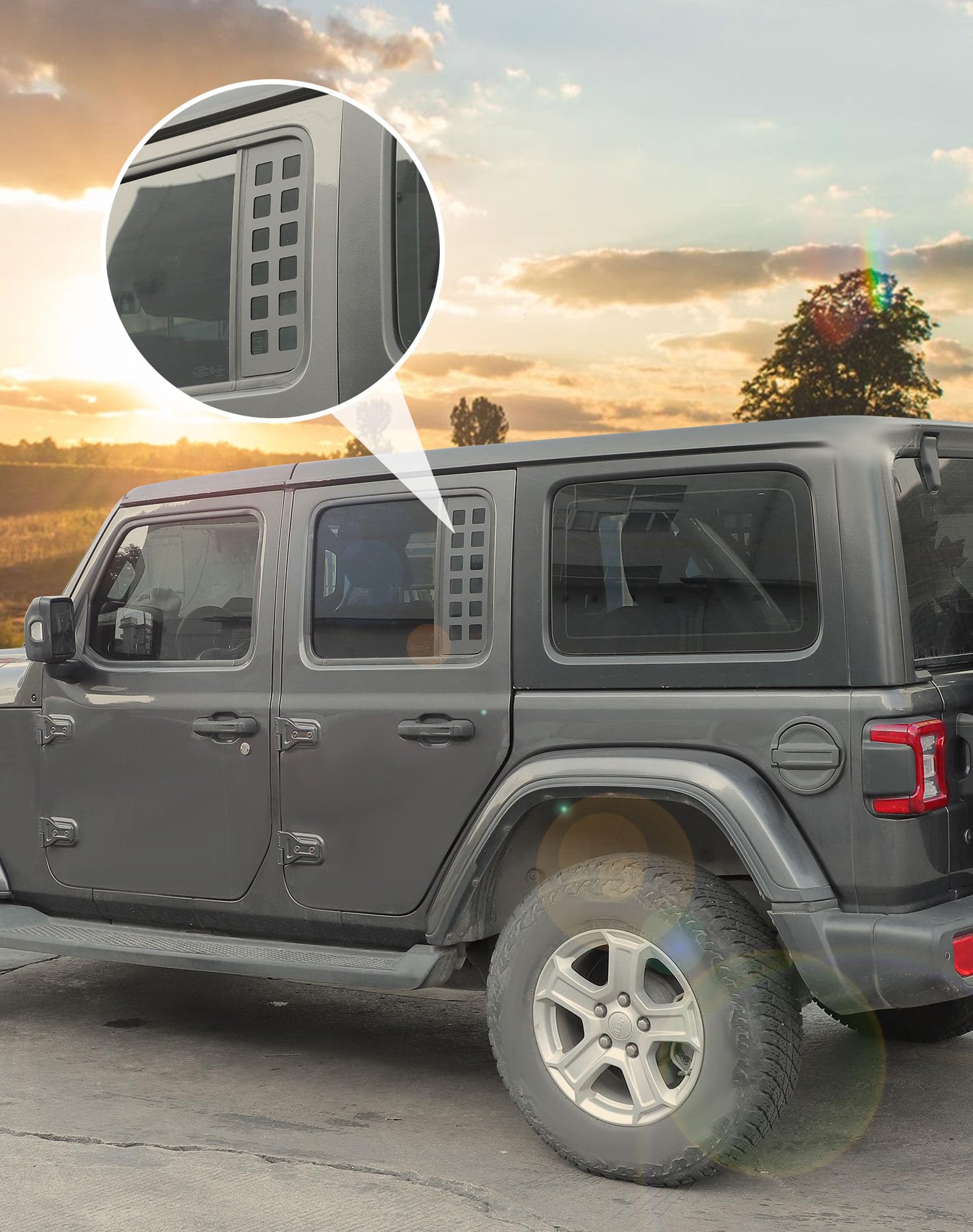 Hoolcar Aluminum Alloy Rear Door Window Decals for Jeep Wrangler JL Unlimited 4-Door & Gladiator JT (2018-2024) - Durable Glass Panel Cover, Exterior Accessories for Off-Road Adventure & Car Customization