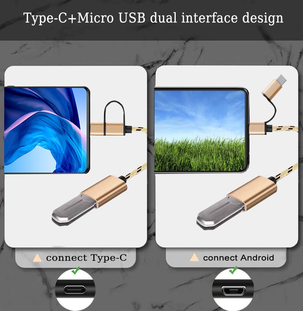 2-in-1 USB C/Micro to USB Adapter - Dual Function OTG Cable for Samsung Galaxy S21/S22/S23/Note 20/10/A53, Google Pixel & Android Devices - Gold | Fast Charging & Data Transfer | Perfect for Travel, Office & Home Use