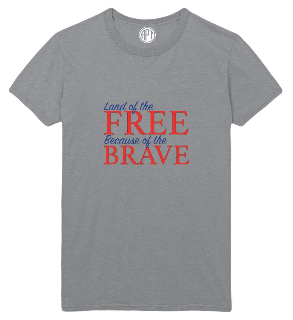 Land of The Free Because of The Brave Patriotic Printed T-Shirt - American Flag Military Apparel for Veterans Day, Memorial Day & 4th July Celebrations
