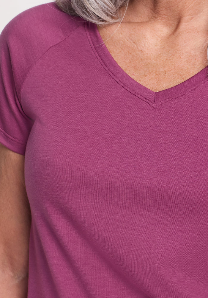 Mia V Neck Jam Berry Women's Casual T-Shirt - Soft Cotton Comfort Fit Tee for Everyday Wear, Work, and Weekend Outings