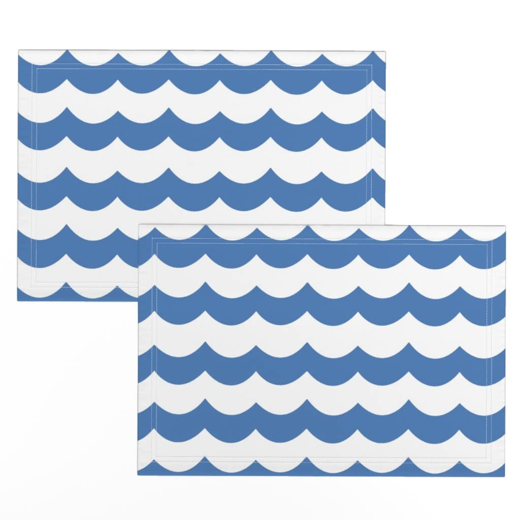 Wave Chevron Zigzag Pattern Linen Cotton Canvas Placemats (Set of 2) - Washable & Durable Table Mats for Kids, Baby, and Family Dining - Perfect for Everyday Meals, Parties, and Holiday Decor