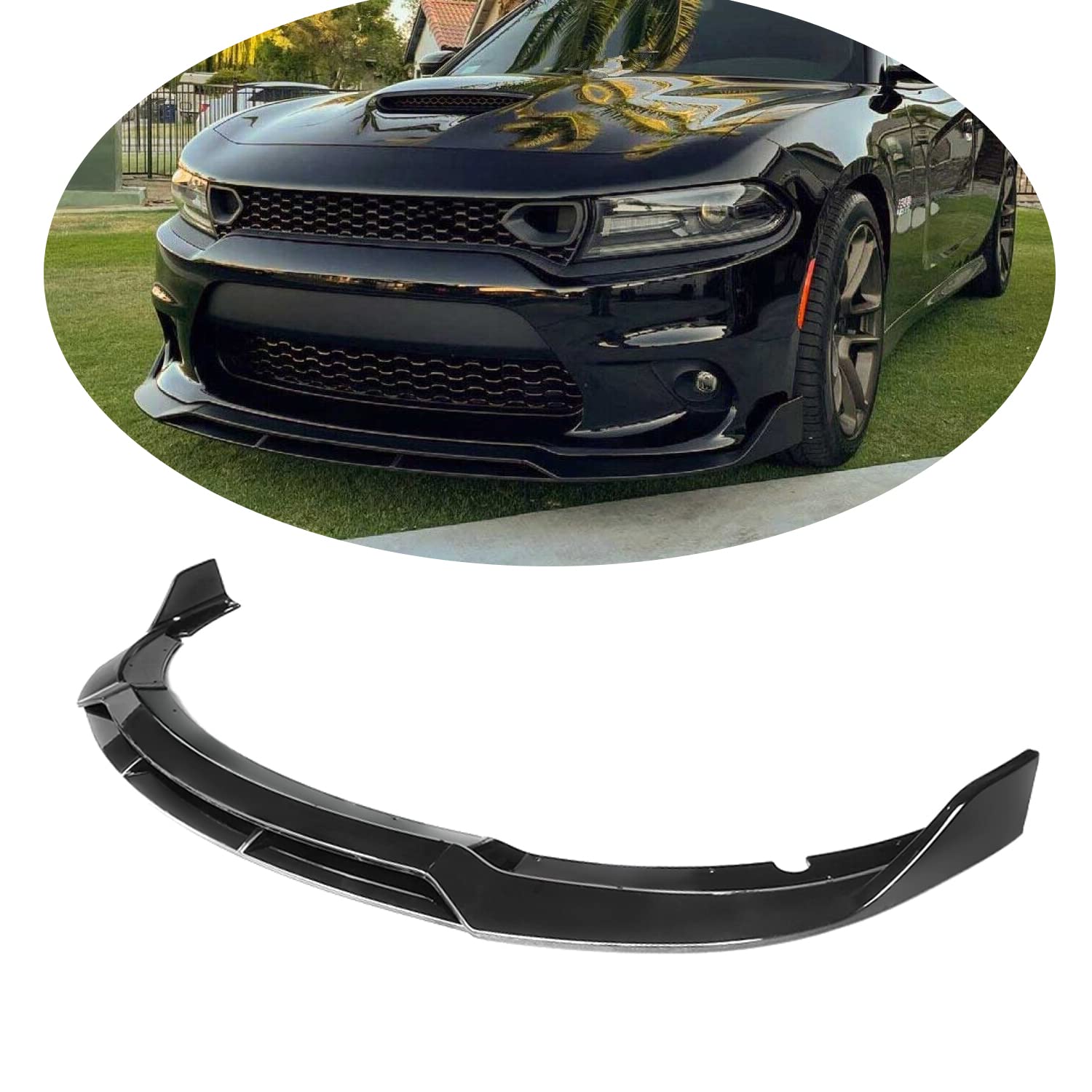 4 PCS Front Bumper Lip Spoiler Splitter for Dodge Charger SRT 2015-2021 - Glossy Black Car Body Kit - Enhance Style & Aerodynamics for Street Racing & Car Shows