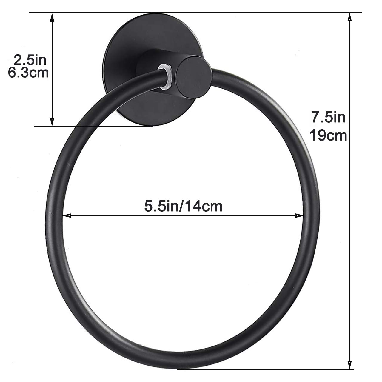 Stainless Steel Wall Mounted Towel Ring - Matte Black Rust Proof Bathroom & Kitchen Hand Towel Holder, Round Towel Hanger Hook for Bath, Kitchen, Laundry Room (Drill Required for Installation)