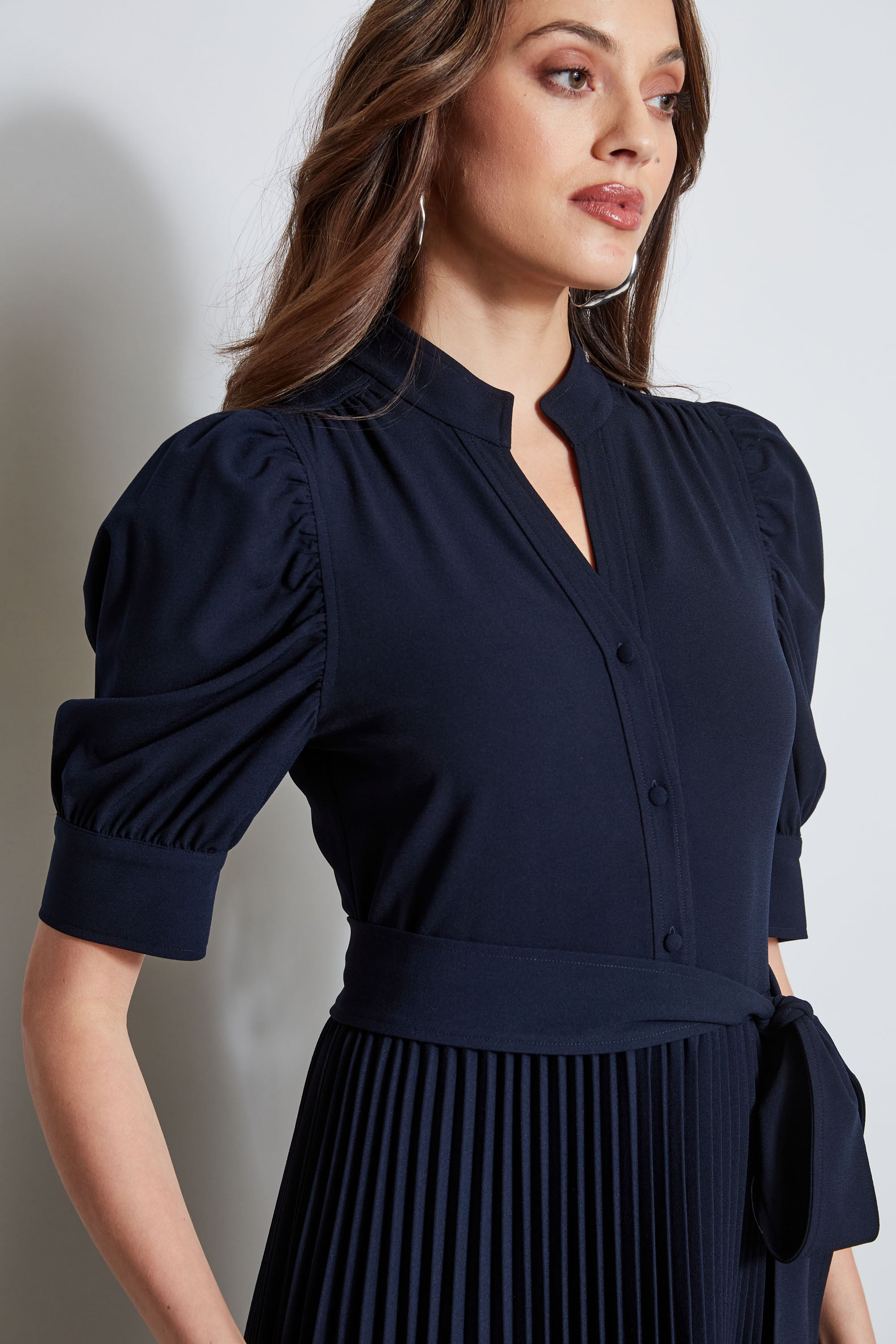 Elegant Pleated Ruched Sleeve Dress for Women - Flowy Party & Cocktail Attire - Perfect for Weddings, Date Nights & Special Occasions