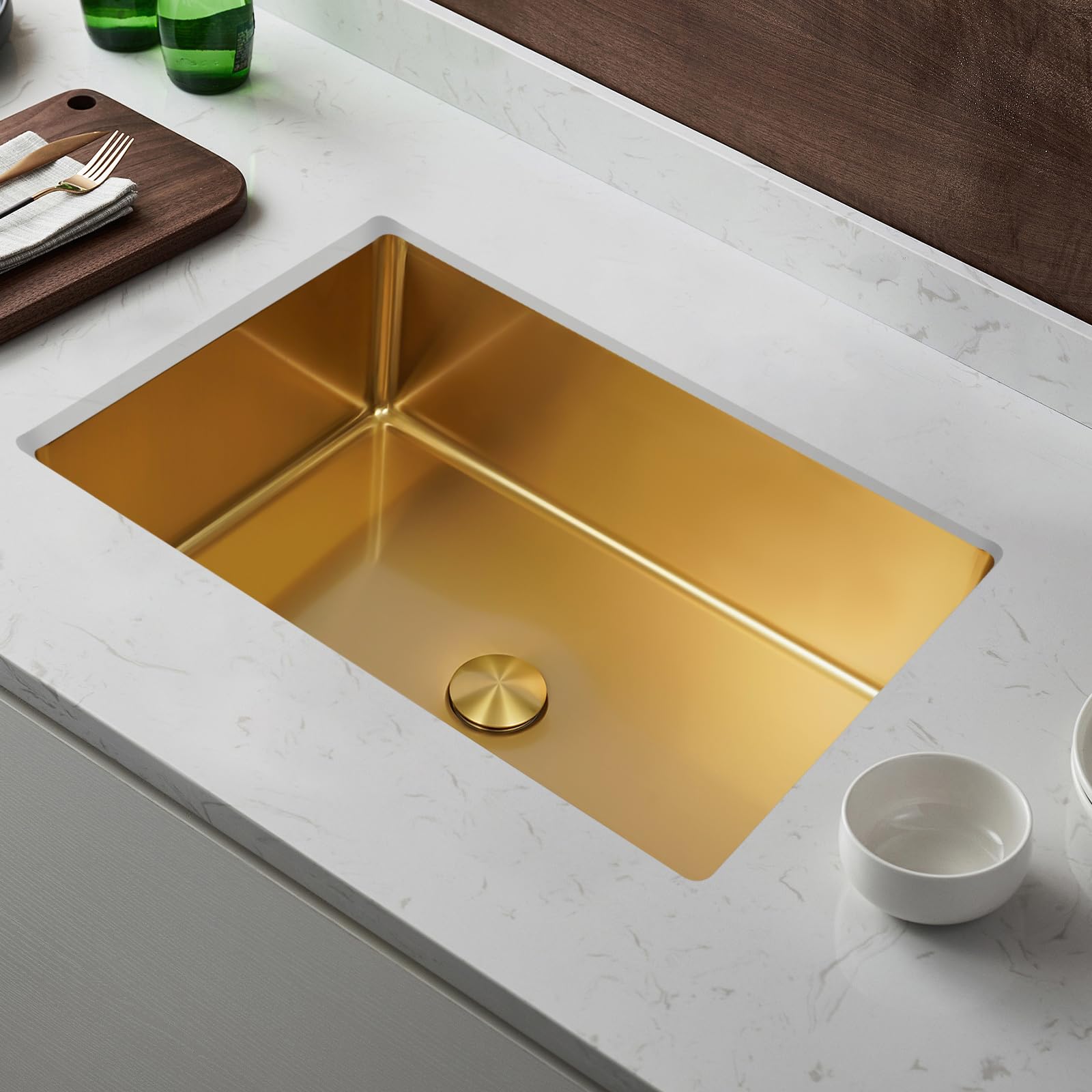 Luxury Gold Modern Undermount Bathroom Sink - Stainless Steel Rectangular Wash Basin for Bathroom, Washroom & Hotel Use - Perfect for Contemporary Home & Commercial Spaces