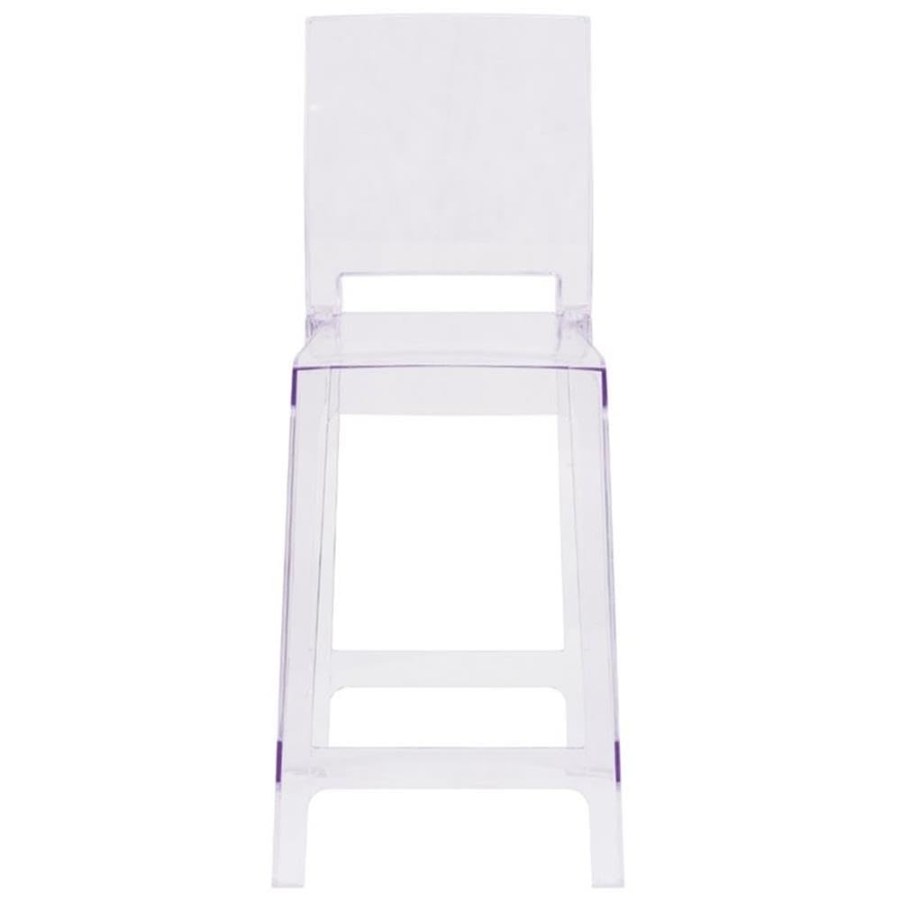 BOWERY HILL 40 Inch Modern Clear Plastic Bar Stools Set of 2 - Contemporary Square Back Counter Height Stools for Kitchen Island, Breakfast Bar & Home Decor