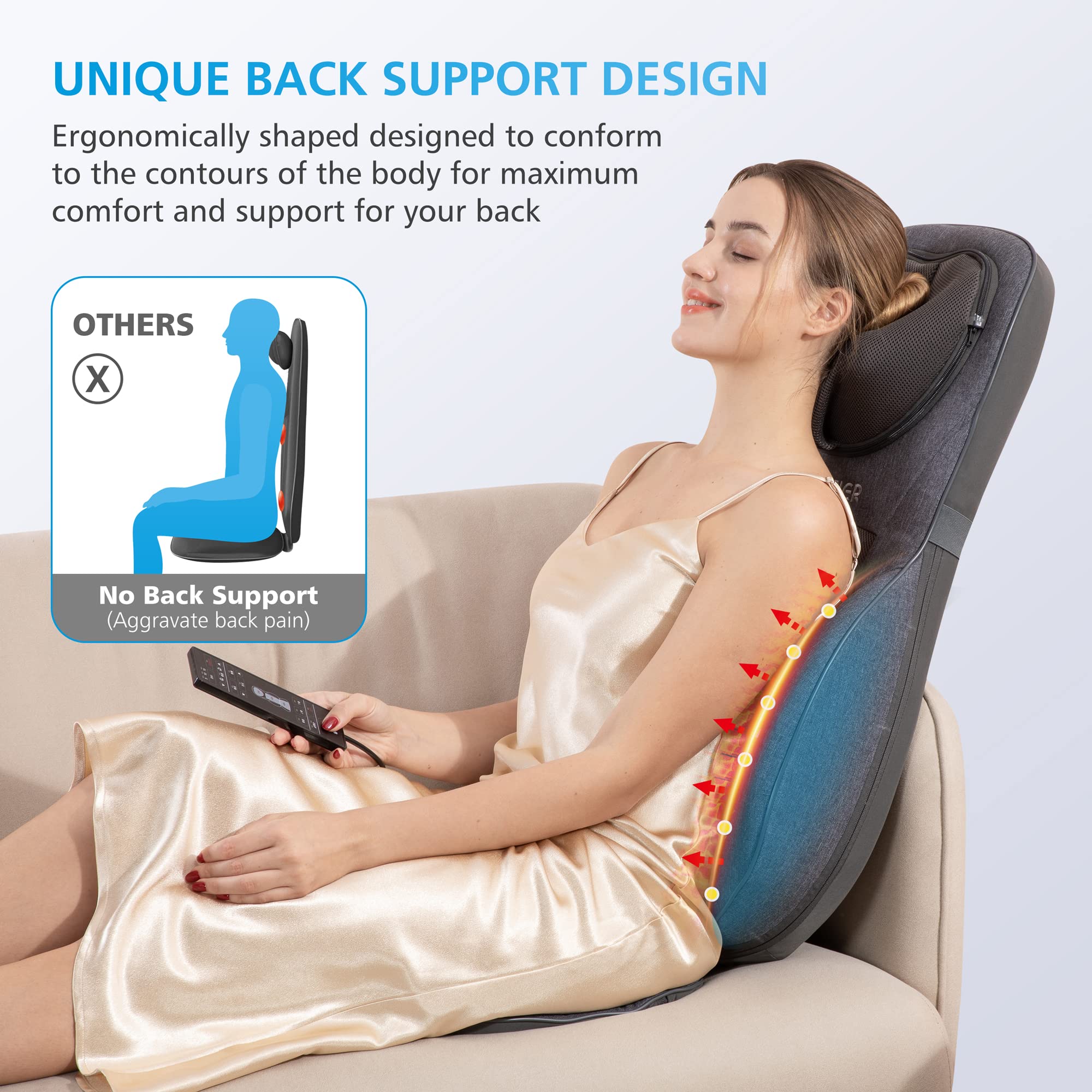 COMFIER Shiatsu Neck and Back Massager with Heat - Adjustable Chair Massage Cushion for Shoulder & Spine Support - Perfect Gift for Parents (Dad/Mom) - Home & Office Relaxation - Gray