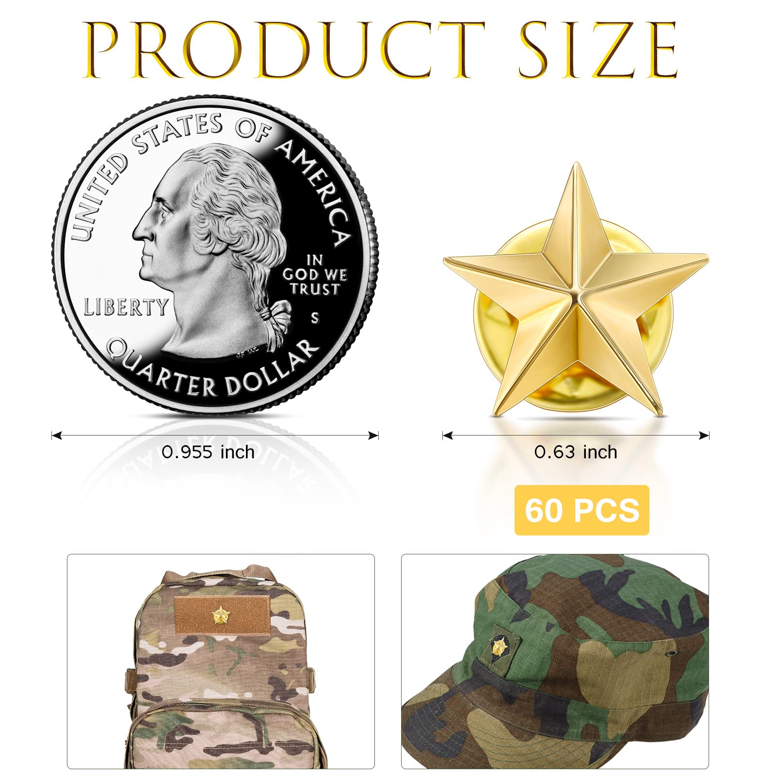 60 Pieces Star Badge Lapel Pins - Patriotic Military Award Pins for Veterans, Memorial Day, 4th of July & Labor Day - Perfect for Backpacks, Jackets, Hats & Uniforms - Bulk Set for Schools, Events & Military Appreciation