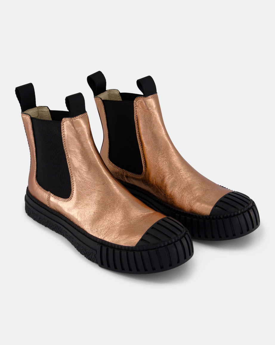 Barbar Leather Chelsea Boots for Women - Apricot Metallic Ankle Boots, Comfortable Slip-On Fashion Booties for Casual Outfits & Fall Winter Style