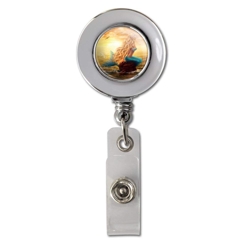 Mermaid ID Card Holder - Chrome Retractable Reel for Beach & Ocean Lovers