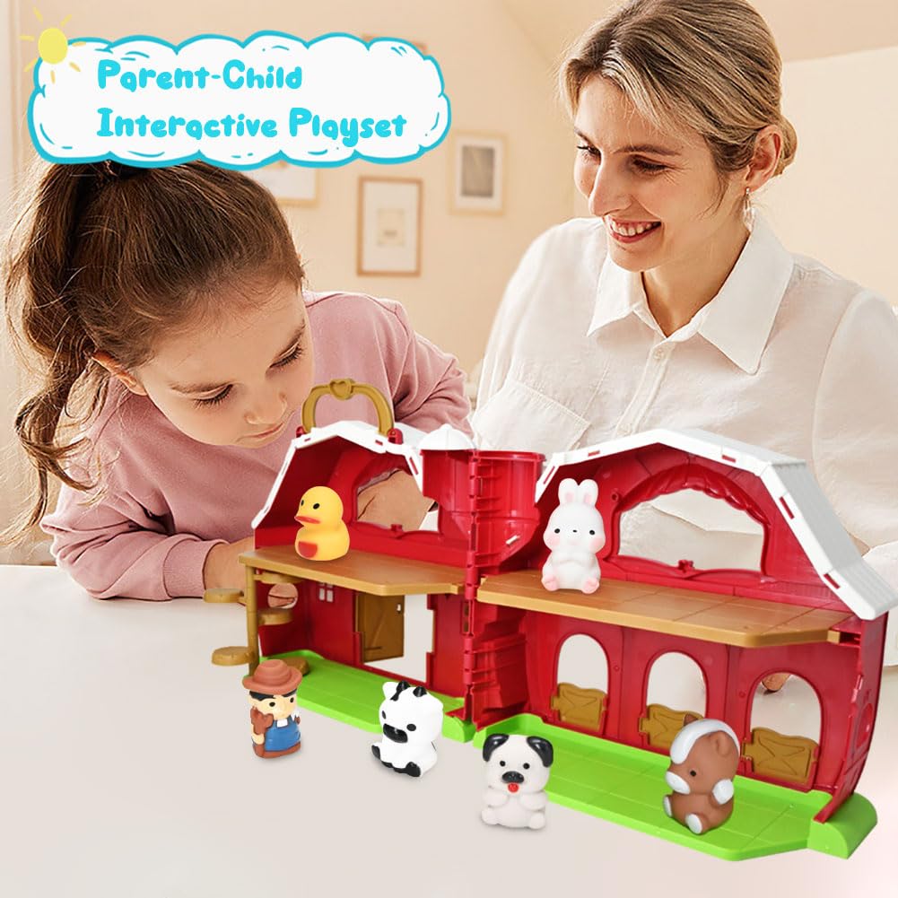 Big Red Barn Toy Farm Animal Finger Puppets Set for Kids Ages 1-5 Years Old - Pretend Play Farm with Barn, Farmer & Animals - Montessori Learning Toys for Toddlers Boys & Girls - Perfect for Preschool Education, Birthday Gifts & Interactive Storytelling Playtime