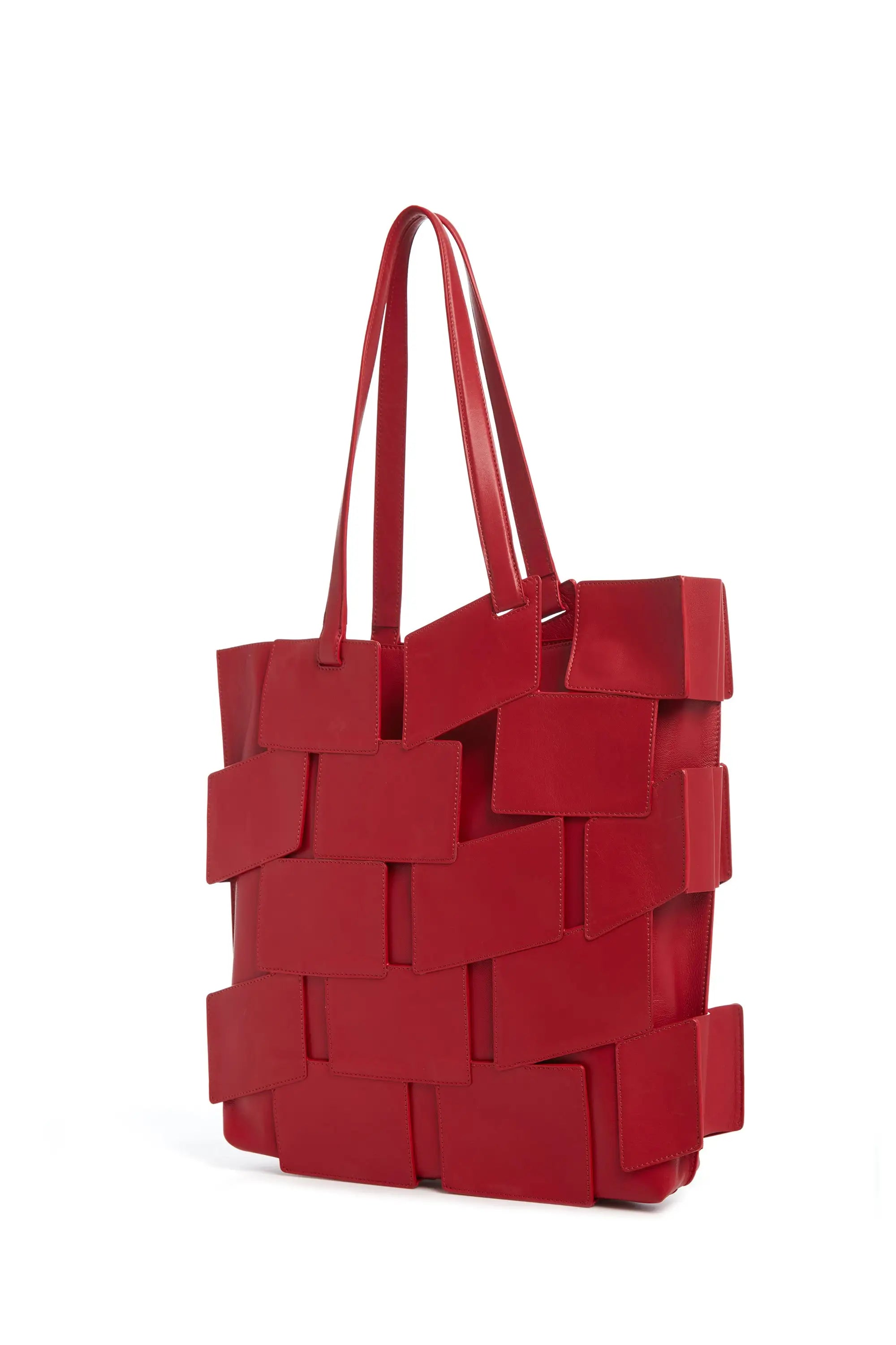 Premium Red Topaz Leather Patchwork Tote Bag - Handcrafted Lacquered Finish for Women | Perfect for Work, Travel & Shopping - Stylish & Durable Designer Handbag
