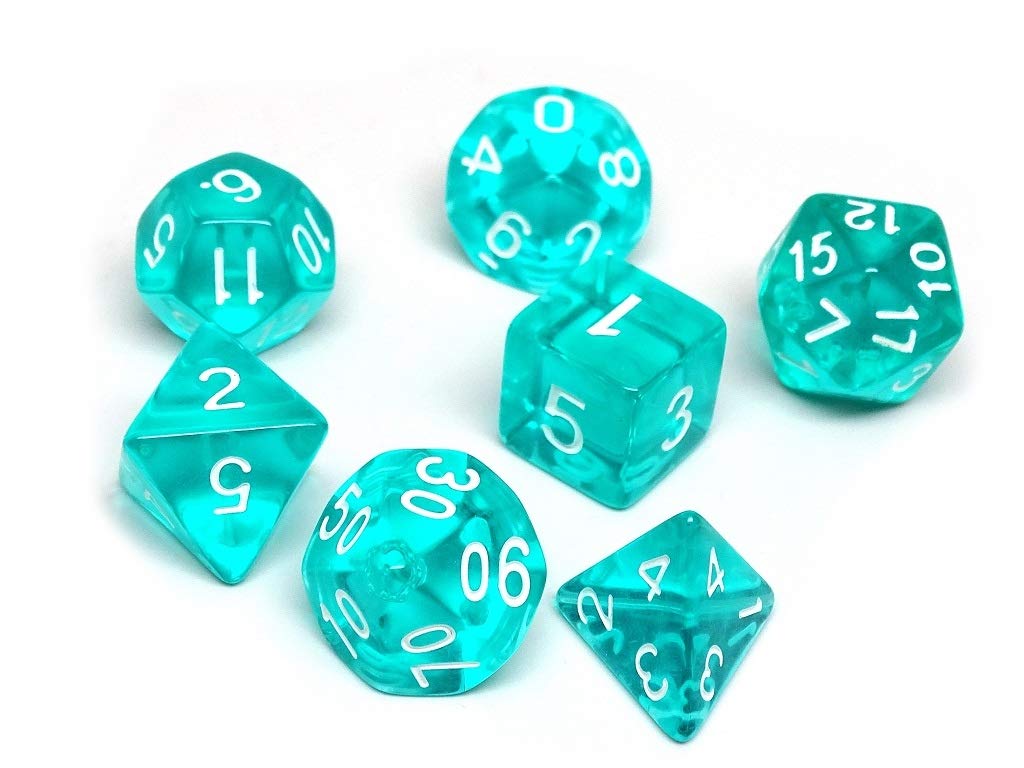 Premium Teal Translucent Polyhedral Dice Set - 7-Piece RPG Dice for Dungeons & Dragons, Pathfinder & Tabletop Games - Includes Free Dice Bag - Perfect for Gifts & Game Nights