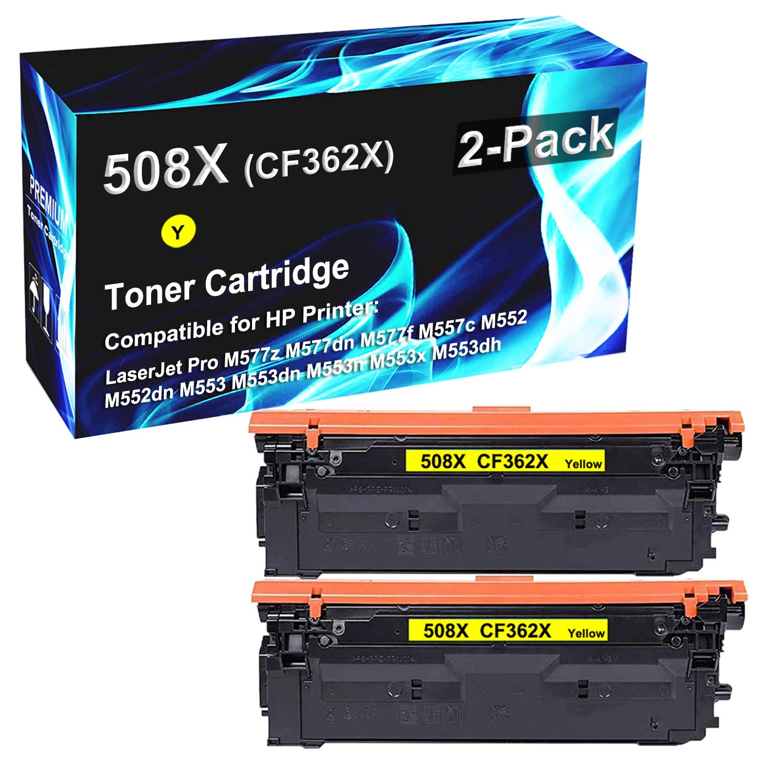 2 Pack High Yield 508X CF362X Compatible Toner Cartridge for HP Pro M577z M577dn M577f M557c M552 M552dn M553 M553dn M553n M553x M553dh Laser Printers - Yellow - Perfect for Office & Home Printing Needs
