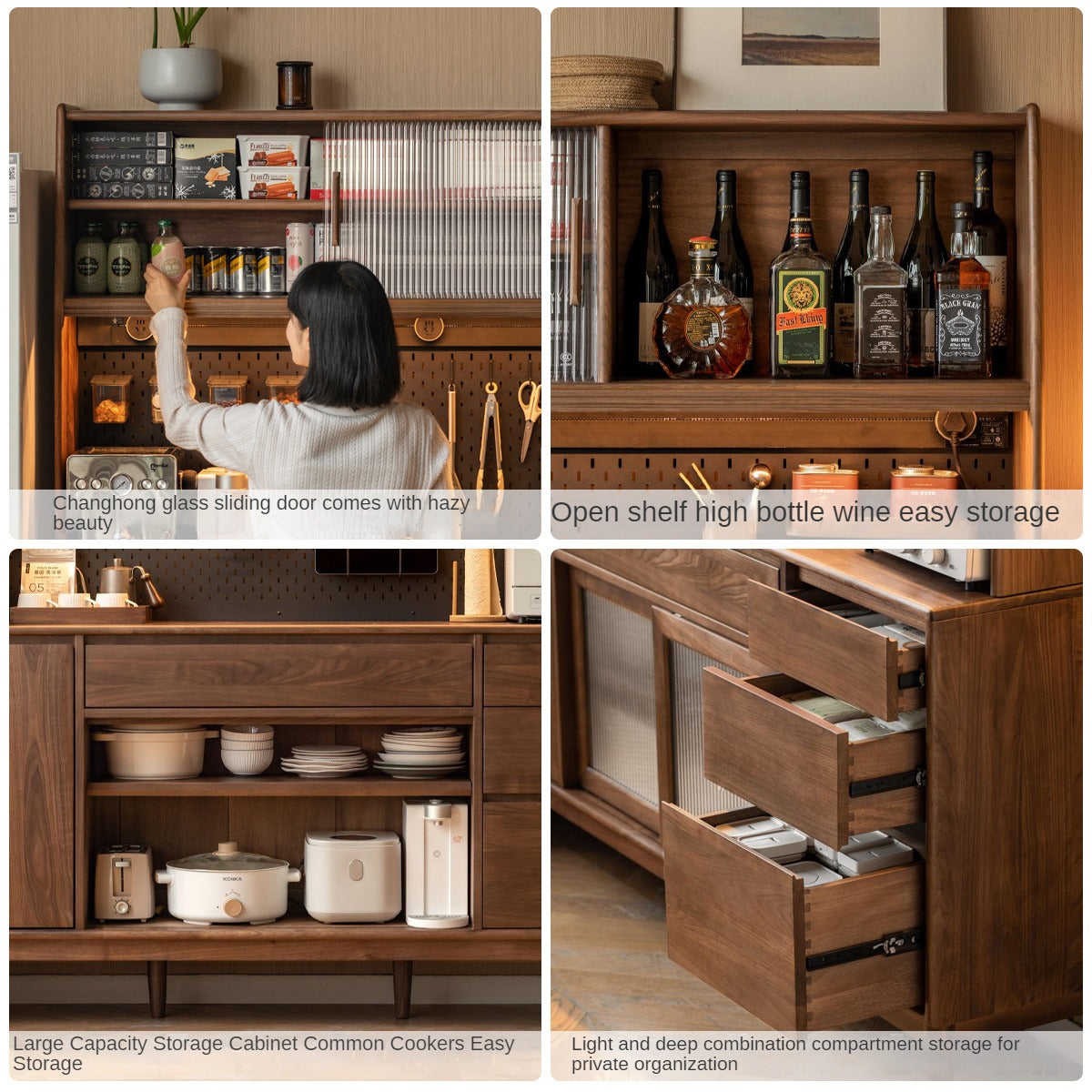 Black Walnut Solid Wood Modern Sideboard - Minimalist Buffet Cabinet for Dining Room, Living Room & Entryway Storage
